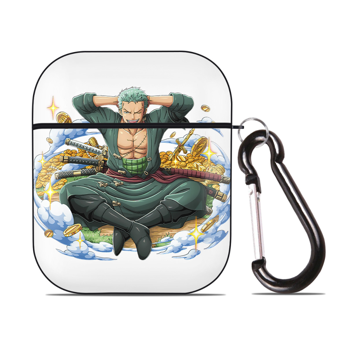 ワンピース ロロノア・ゾロ ONE PIECE Roronoa Zoro AirPods 第2世代保護ケース ハードシェル ブラック 耐衝撃・防指紋・カラビナ付き