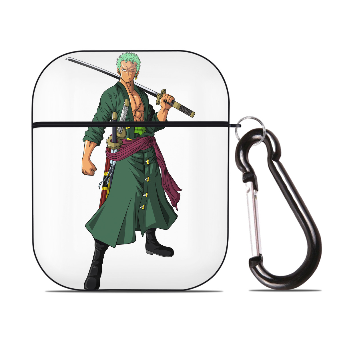 ワンピース ロロノア・ゾロ ONE PIECE Roronoa Zoro AirPods 第2世代保護ケース ハードシェル ブラック 耐衝撃・防指紋・カラビナ付き