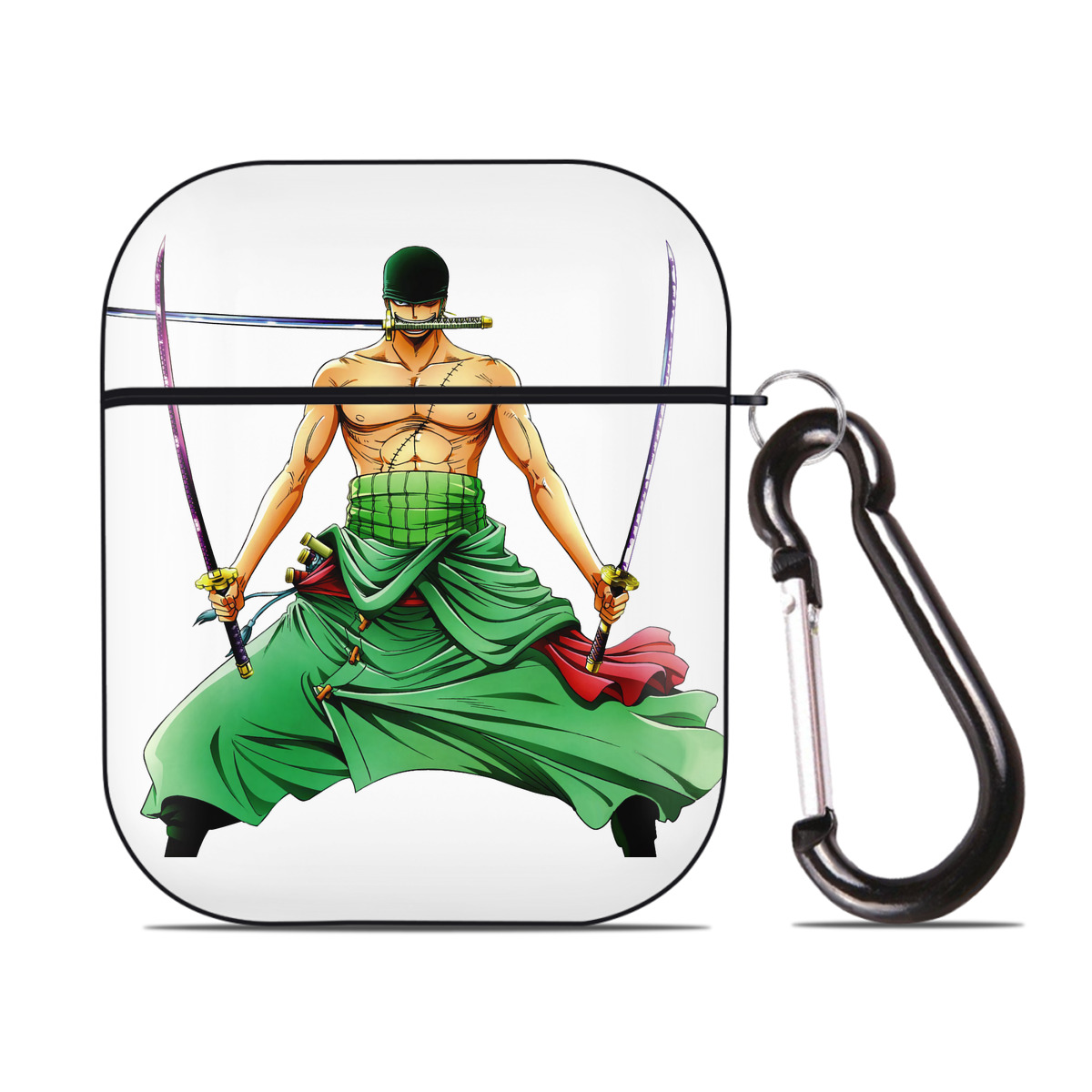 ワンピース ロロノア・ゾロ ONE PIECE Roronoa Zoro AirPods 第2世代保護ケース ハードシェル ブラック 耐衝撃・防指紋・カラビナ付き