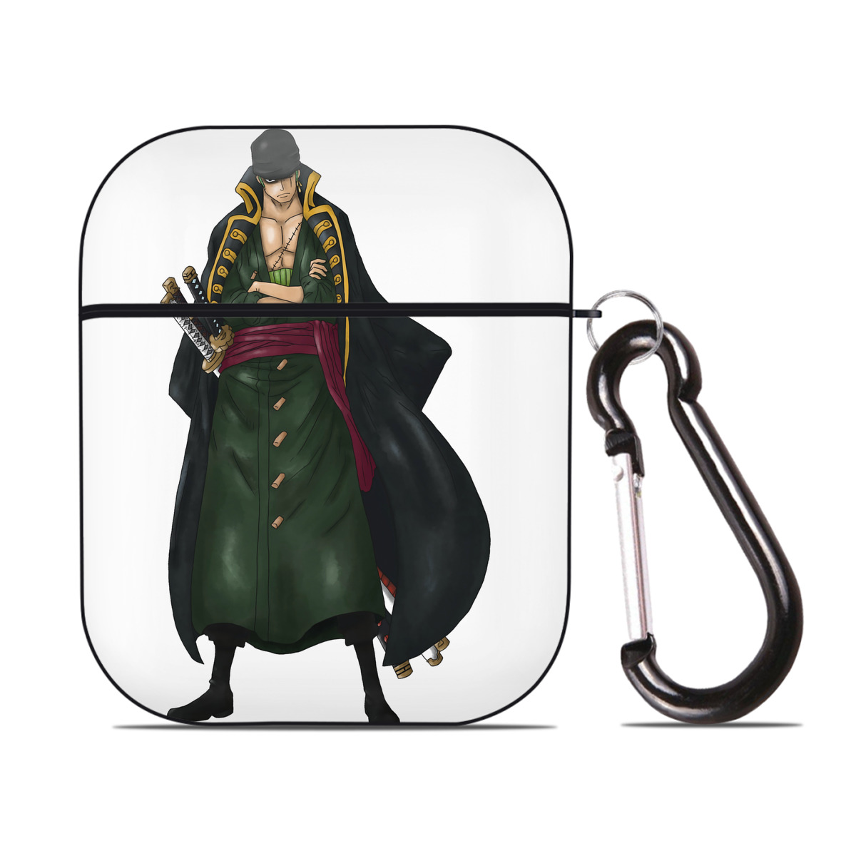 ワンピース ロロノア・ゾロ ONE PIECE Roronoa Zoro AirPods 第2世代保護ケース ハードシェル ブラック 耐衝撃・防指紋・カラビナ付き