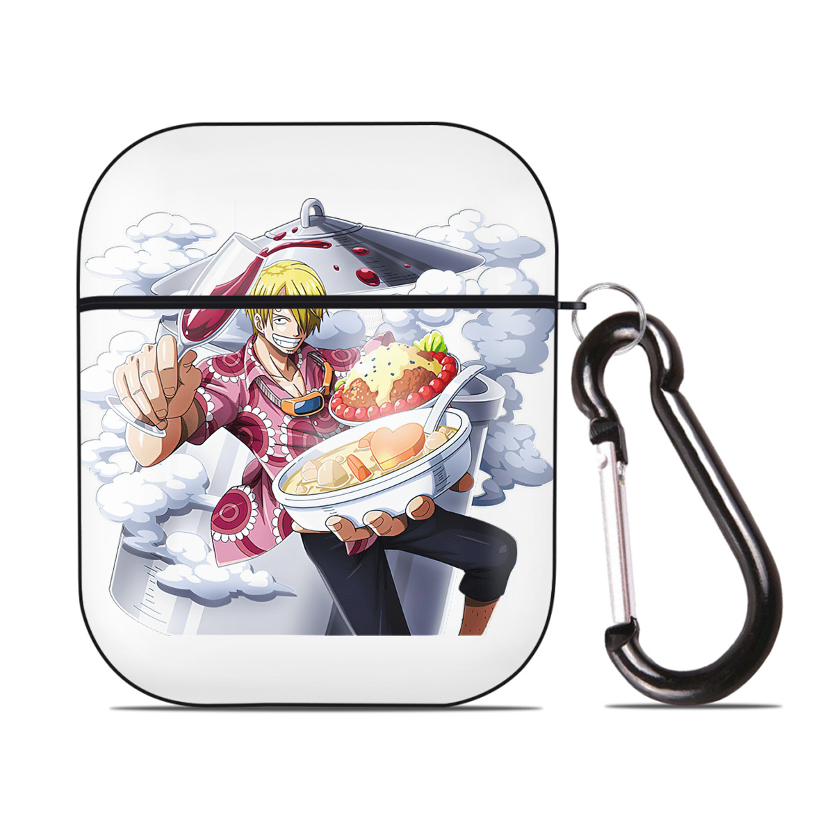（画像用） ワンピース サンジ ONE PIECE Sanji AirPods 第2世代保護ケース ハードシェル ブラック 耐衝撃・防指紋・カラビナ付き