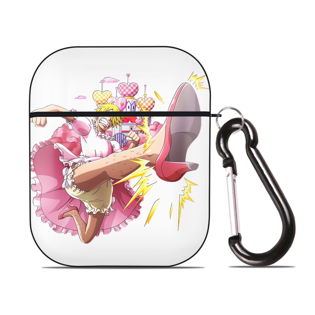 （画像用） ワンピース サンジ ONE PIECE Sanji AirPods 第2世代保護ケース ハードシェル ブラック 耐衝撃・防指紋・カラビナ付き