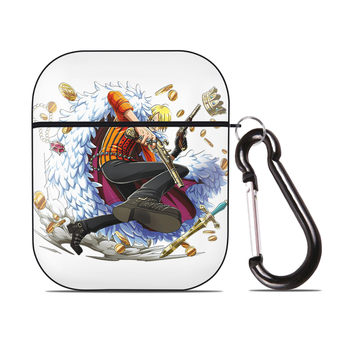（画像用） ワンピース サンジ ONE PIECE Sanji AirPods 第2世代保護ケース ハードシェル ブラック 耐衝撃・防指紋・カラビナ付き