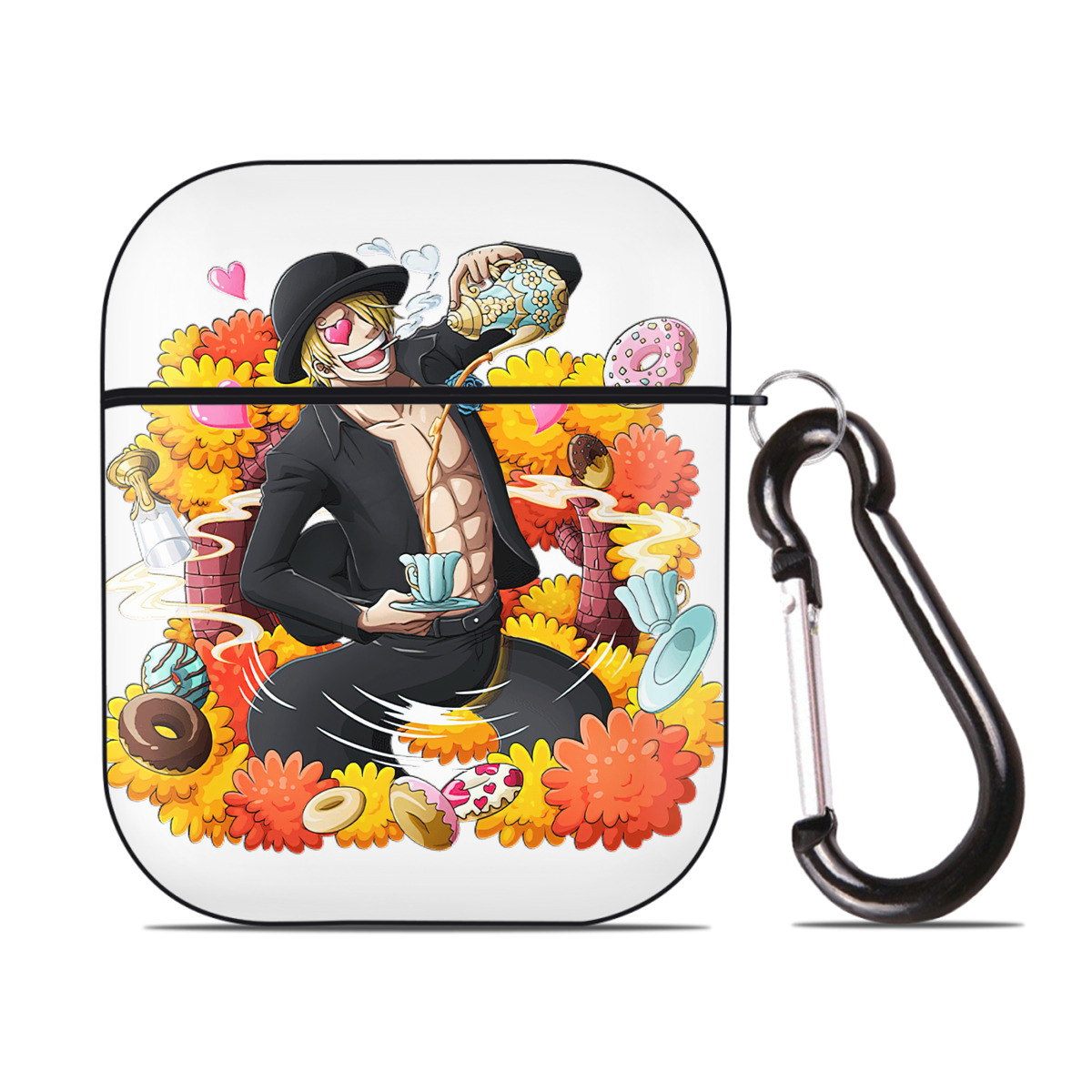 （画像用） ワンピース サンジ ONE PIECE Sanji AirPods 第2世代保護ケース ハードシェル ブラック 耐衝撃・防指紋・カラビナ付き