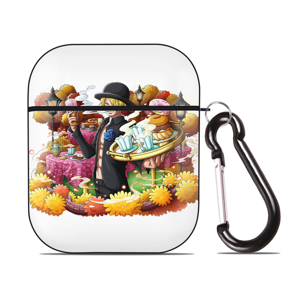 （画像用） ワンピース サンジ ONE PIECE Sanji AirPods 第2世代保護ケース ハードシェル ブラック 耐衝撃・防指紋・カラビナ付き