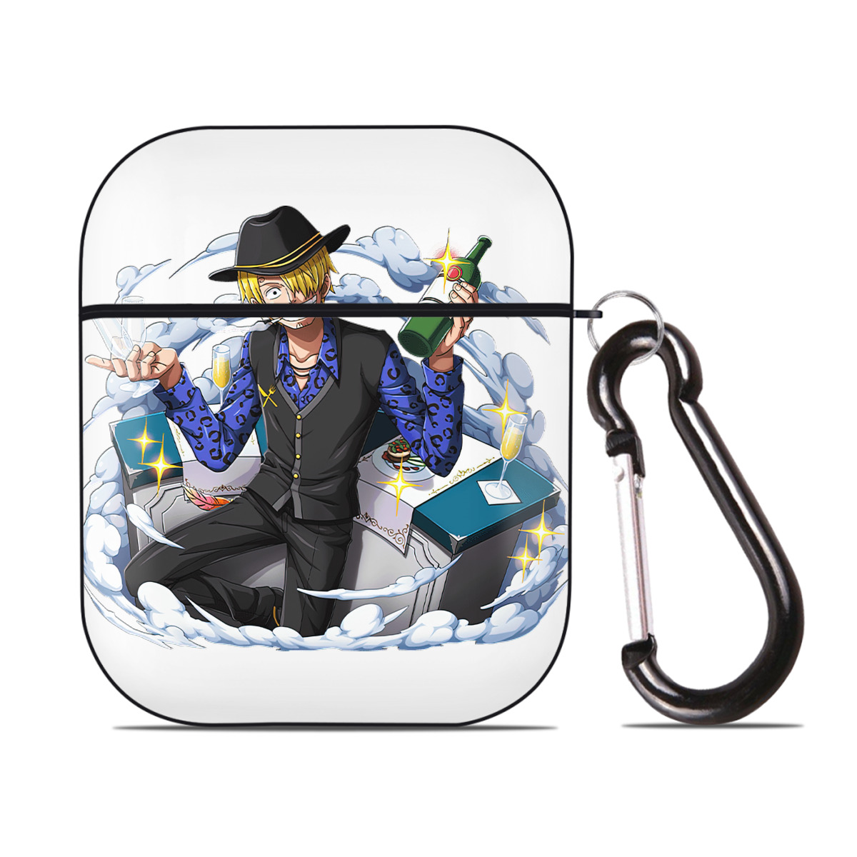 （画像用） ワンピース サンジ ONE PIECE Sanji AirPods 第2世代保護ケース ハードシェル ブラック 耐衝撃・防指紋・カラビナ付き