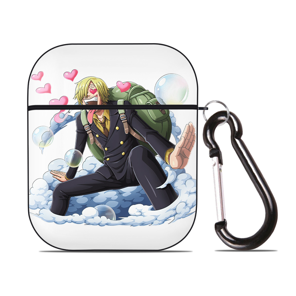 （画像用） ワンピース サンジ ONE PIECE Sanji AirPods 第2世代保護ケース ハードシェル ブラック 耐衝撃・防指紋・カラビナ付き