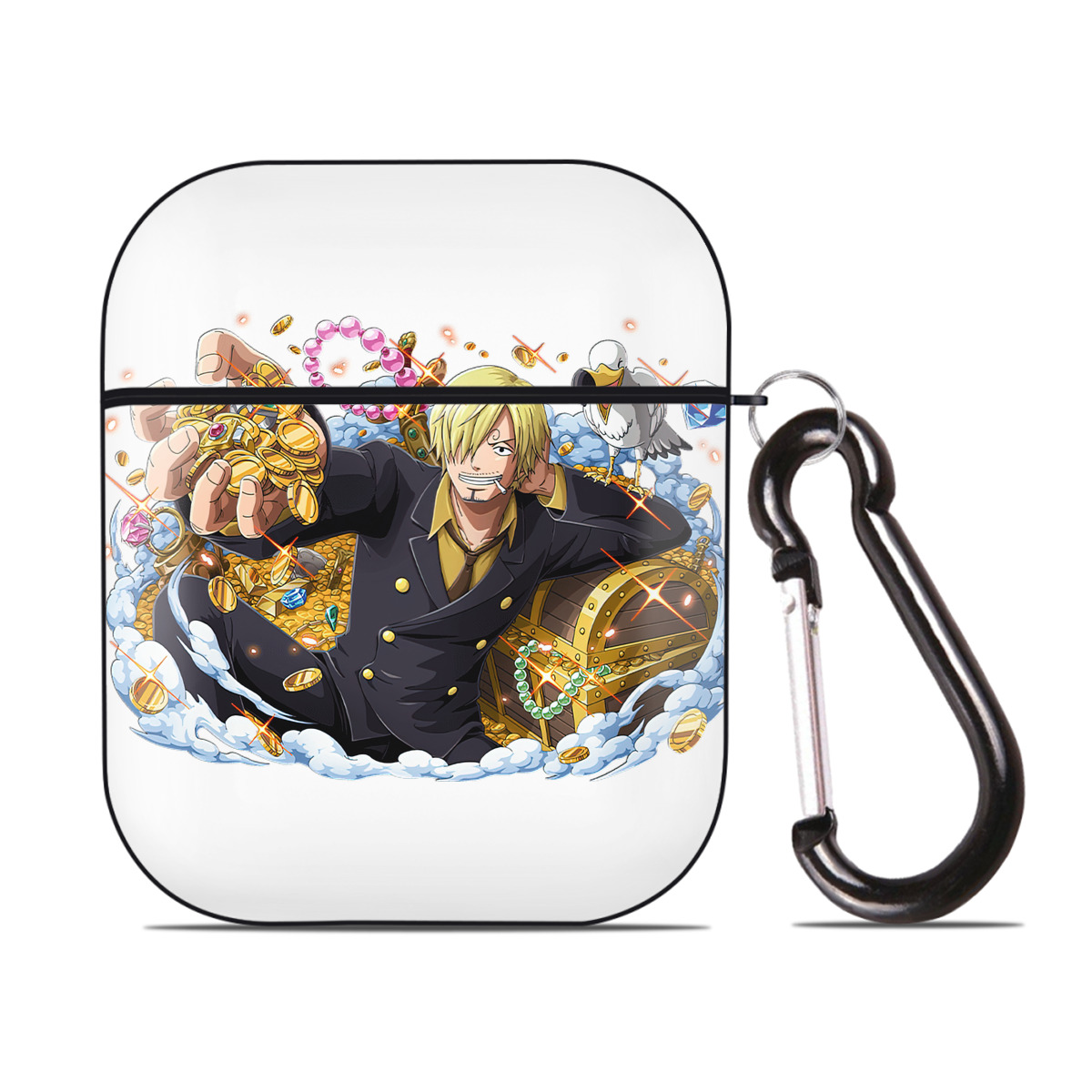 （画像用） ワンピース サンジ ONE PIECE Sanji AirPods 第2世代保護ケース ハードシェル ブラック 耐衝撃・防指紋・カラビナ付き