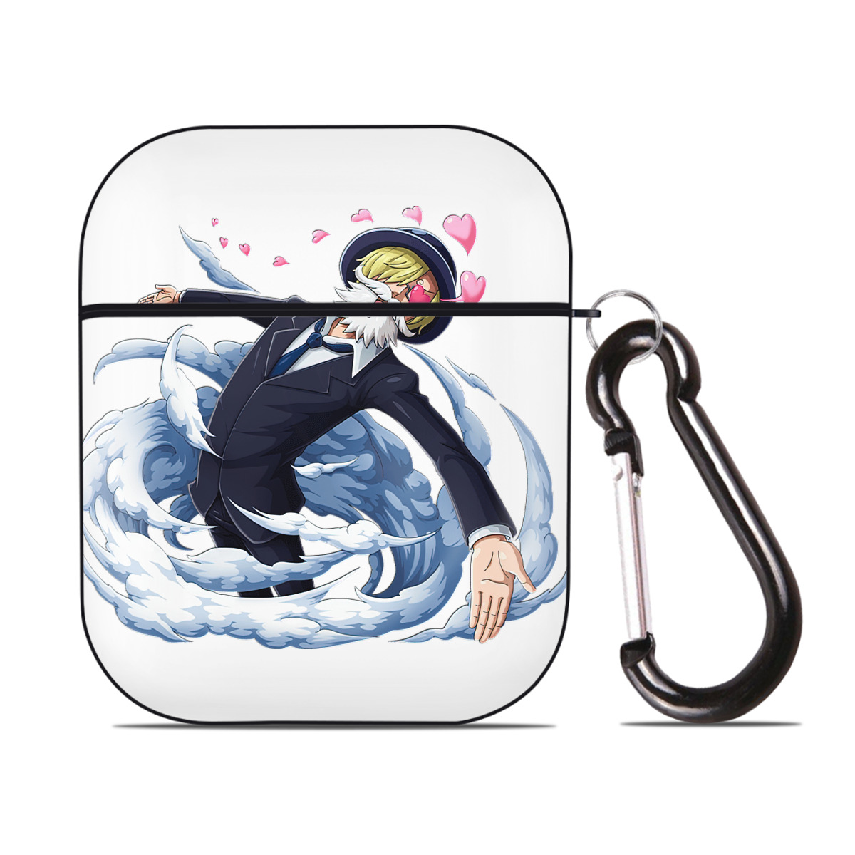 （画像用） ワンピース サンジ ONE PIECE Sanji AirPods 第2世代保護ケース ハードシェル ブラック 耐衝撃・防指紋・カラビナ付き