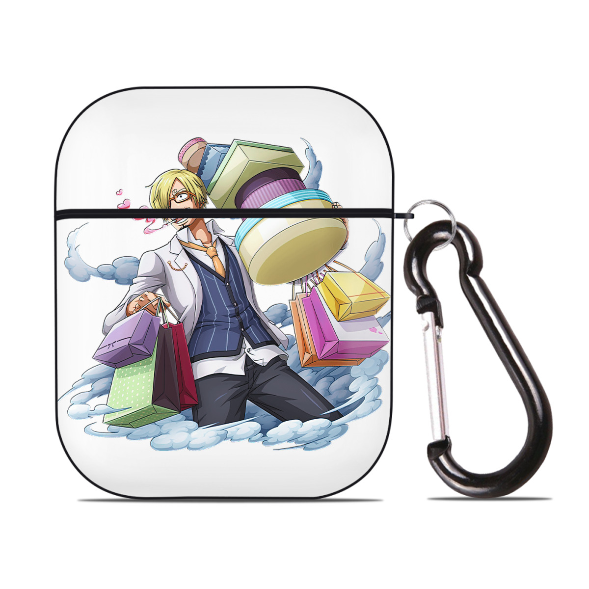 （画像用） ワンピース サンジ ONE PIECE Sanji AirPods 第2世代保護ケース ハードシェル ブラック 耐衝撃・防指紋・カラビナ付き