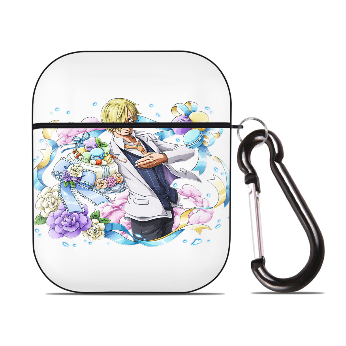（画像用） ワンピース サンジ ONE PIECE Sanji AirPods 第2世代保護ケース ハードシェル ブラック 耐衝撃・防指紋・カラビナ付き