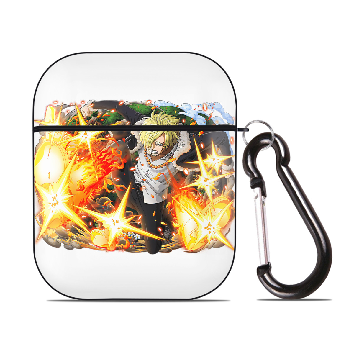 （画像用） ワンピース サンジ ONE PIECE Sanji AirPods 第2世代保護ケース ハードシェル ブラック 耐衝撃・防指紋・カラビナ付き