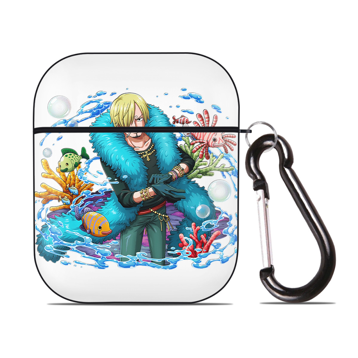 （画像用） ワンピース サンジ ONE PIECE Sanji AirPods 第2世代保護ケース ハードシェル ブラック 耐衝撃・防指紋・カラビナ付き