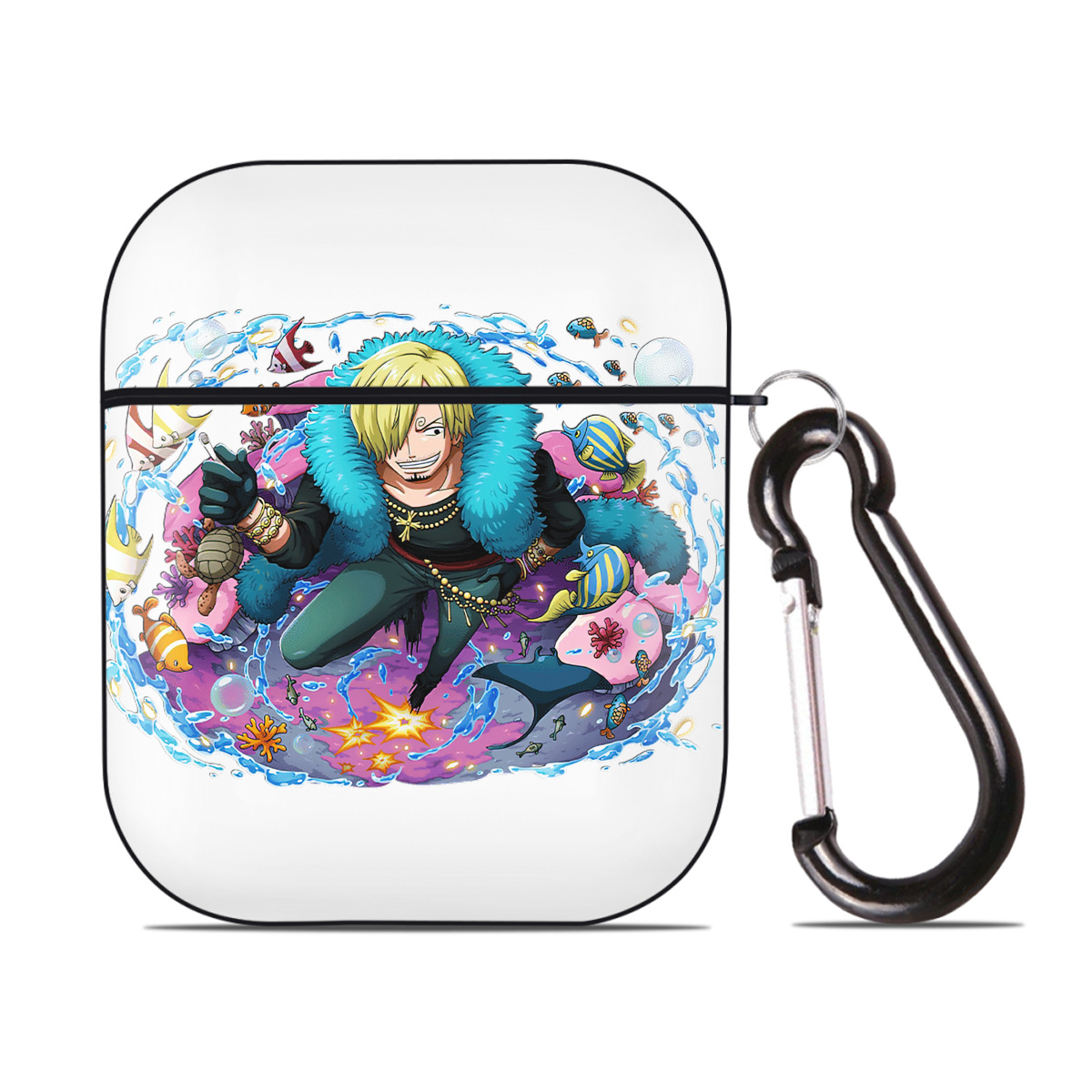 （画像用） ワンピース サンジ ONE PIECE Sanji AirPods 第2世代保護ケース ハードシェル ブラック 耐衝撃・防指紋・カラビナ付き