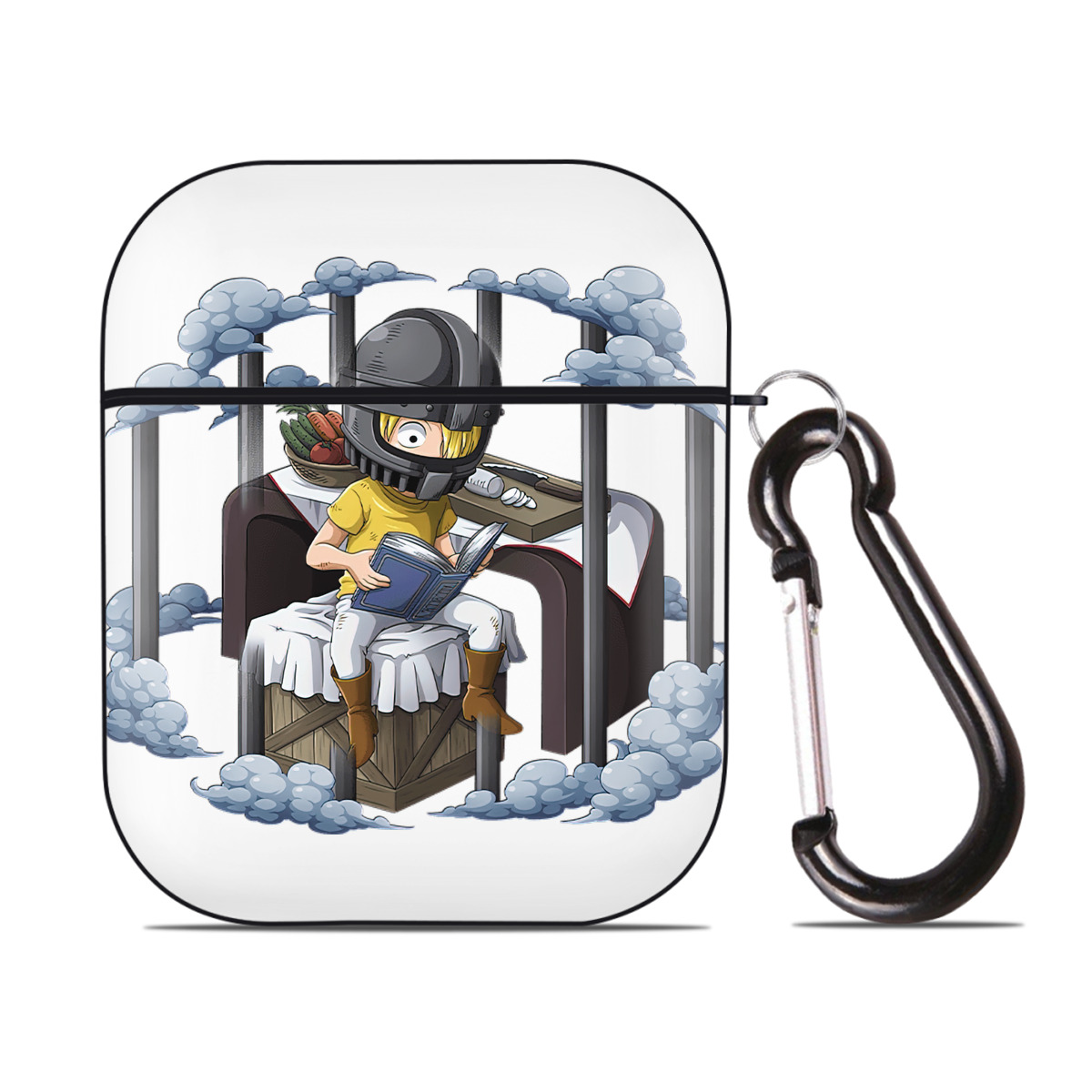 （画像用） ワンピース サンジ ONE PIECE Sanji AirPods 第2世代保護ケース ハードシェル ブラック 耐衝撃・防指紋・カラビナ付き