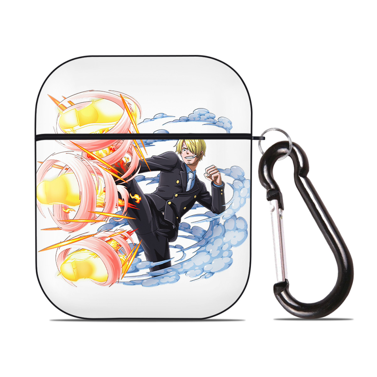 （画像用） ワンピース サンジ ONE PIECE Sanji AirPods 第2世代保護ケース ハードシェル ブラック 耐衝撃・防指紋・カラビナ付き