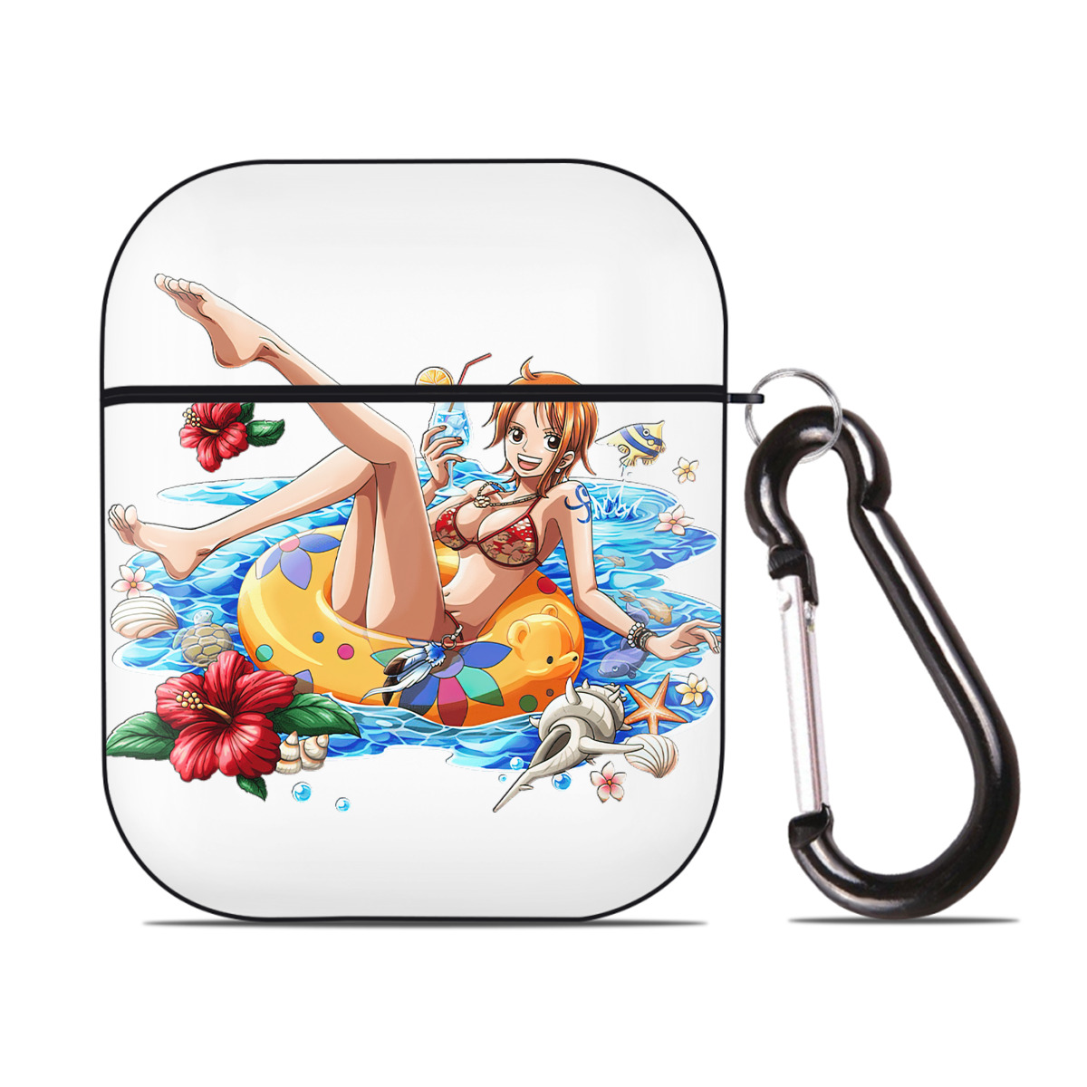 ワンピース ナミ ONE PIECE Nami AirPods 第2世代保護ケース ハードシェル ブラック 耐衝撃・防指紋・カラビナ付き