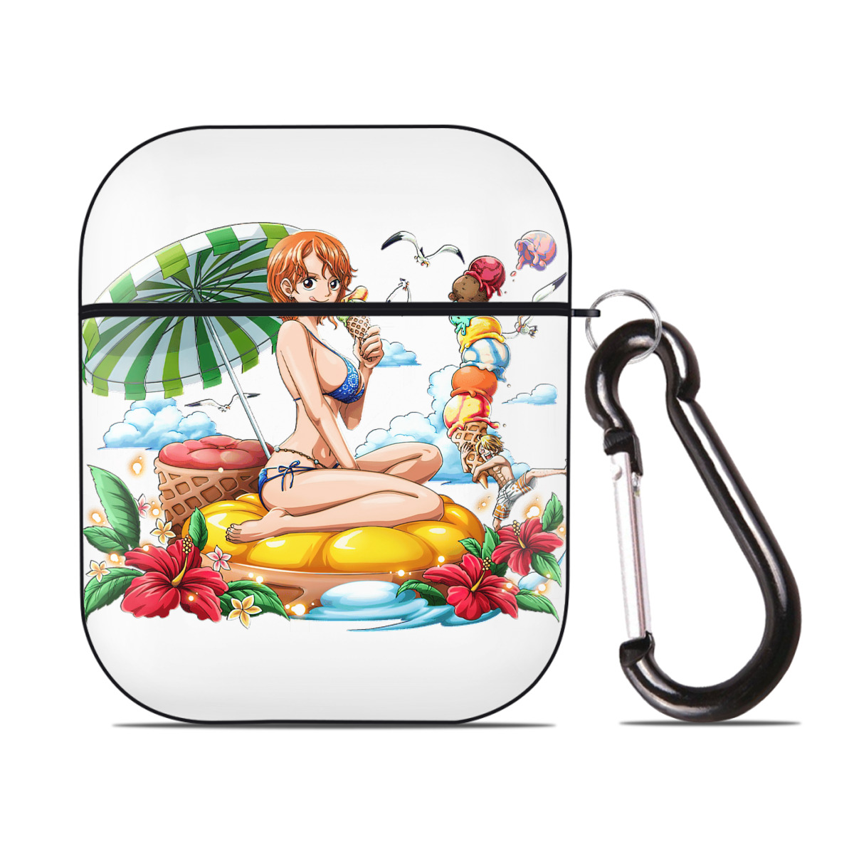 ワンピース ナミ ONE PIECE Nami AirPods 第2世代保護ケース ハードシェル ブラック 耐衝撃・防指紋・カラビナ付き