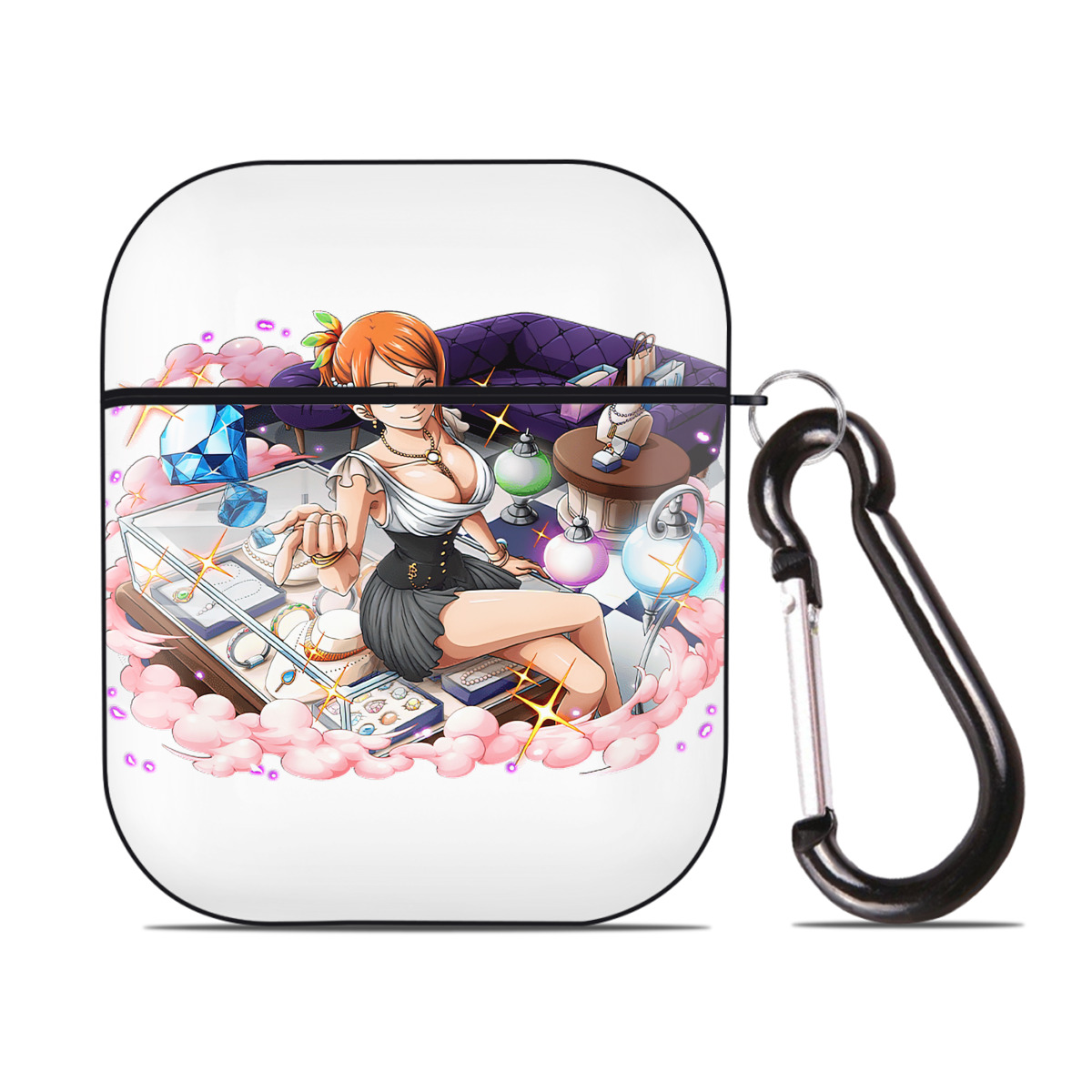 ワンピース ナミ ONE PIECE Nami AirPods 第2世代保護ケース ハードシェル ブラック 耐衝撃・防指紋・カラビナ付き