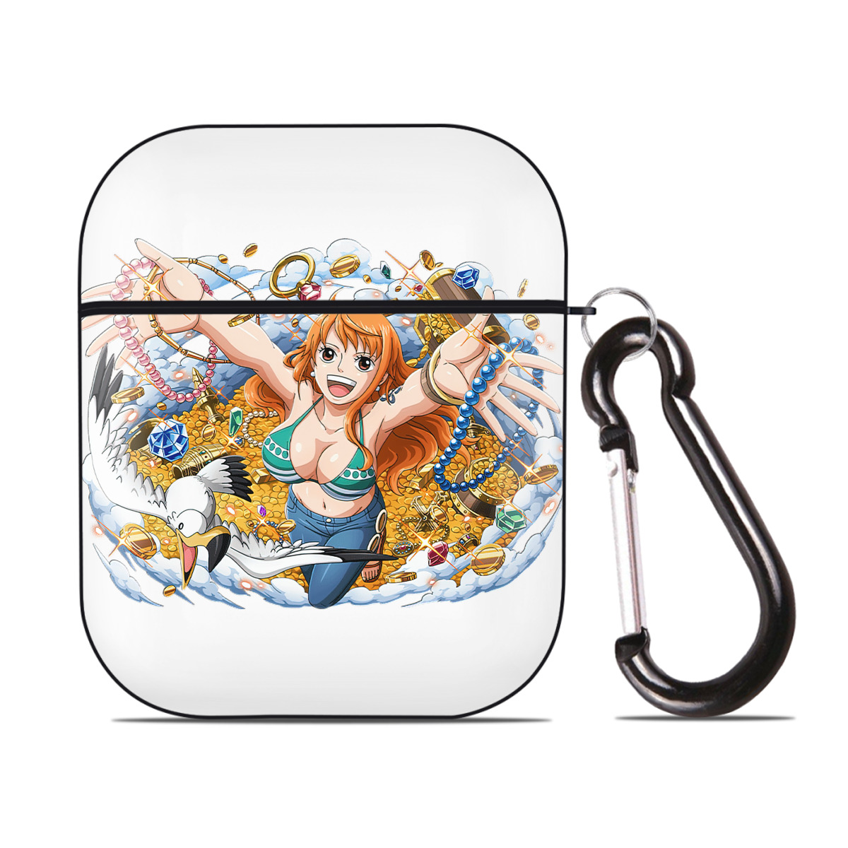 ワンピース ナミ ONE PIECE Nami AirPods 第2世代保護ケース ハードシェル ブラック 耐衝撃・防指紋・カラビナ付き