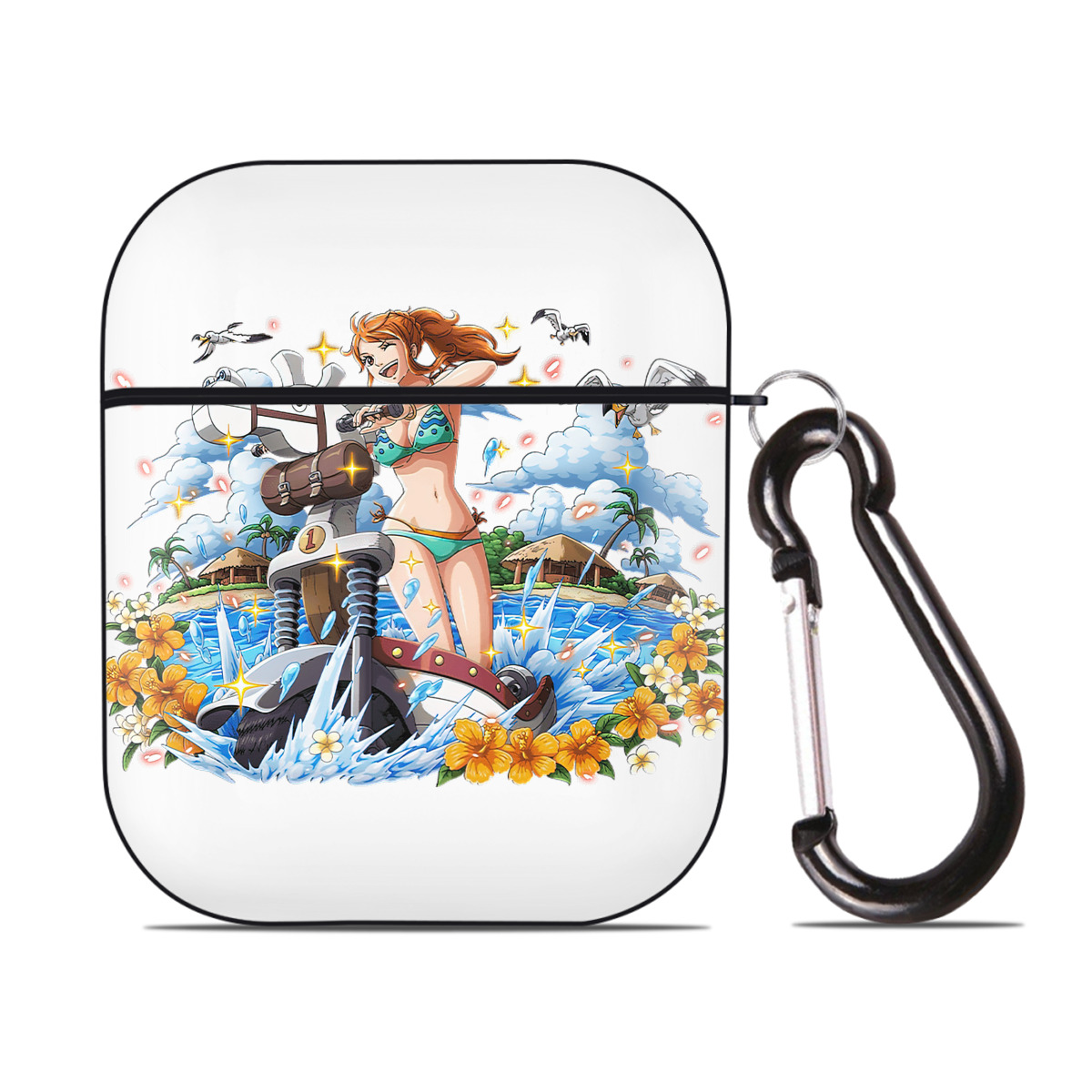 ワンピース ナミ ONE PIECE Nami AirPods 第2世代保護ケース ハードシェル ブラック 耐衝撃・防指紋・カラビナ付き
