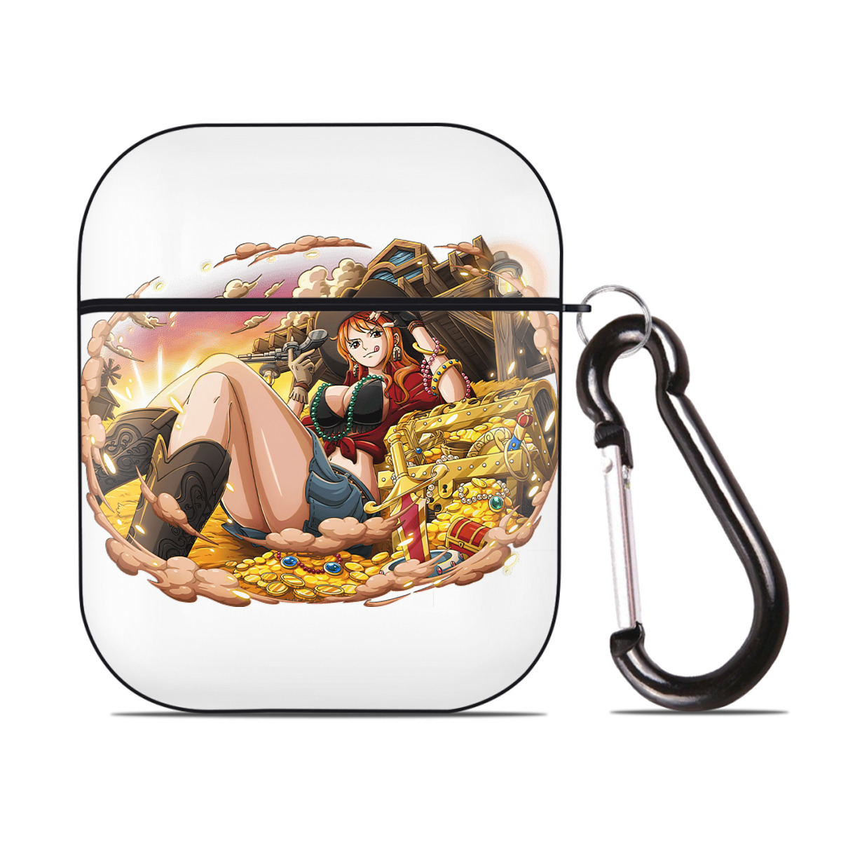 （画像用） ワンピース ナミ ONE PIECE Nami AirPods 第2世代保護ケース ハードシェル ブラック 耐衝撃・防指紋・カラビナ付き
