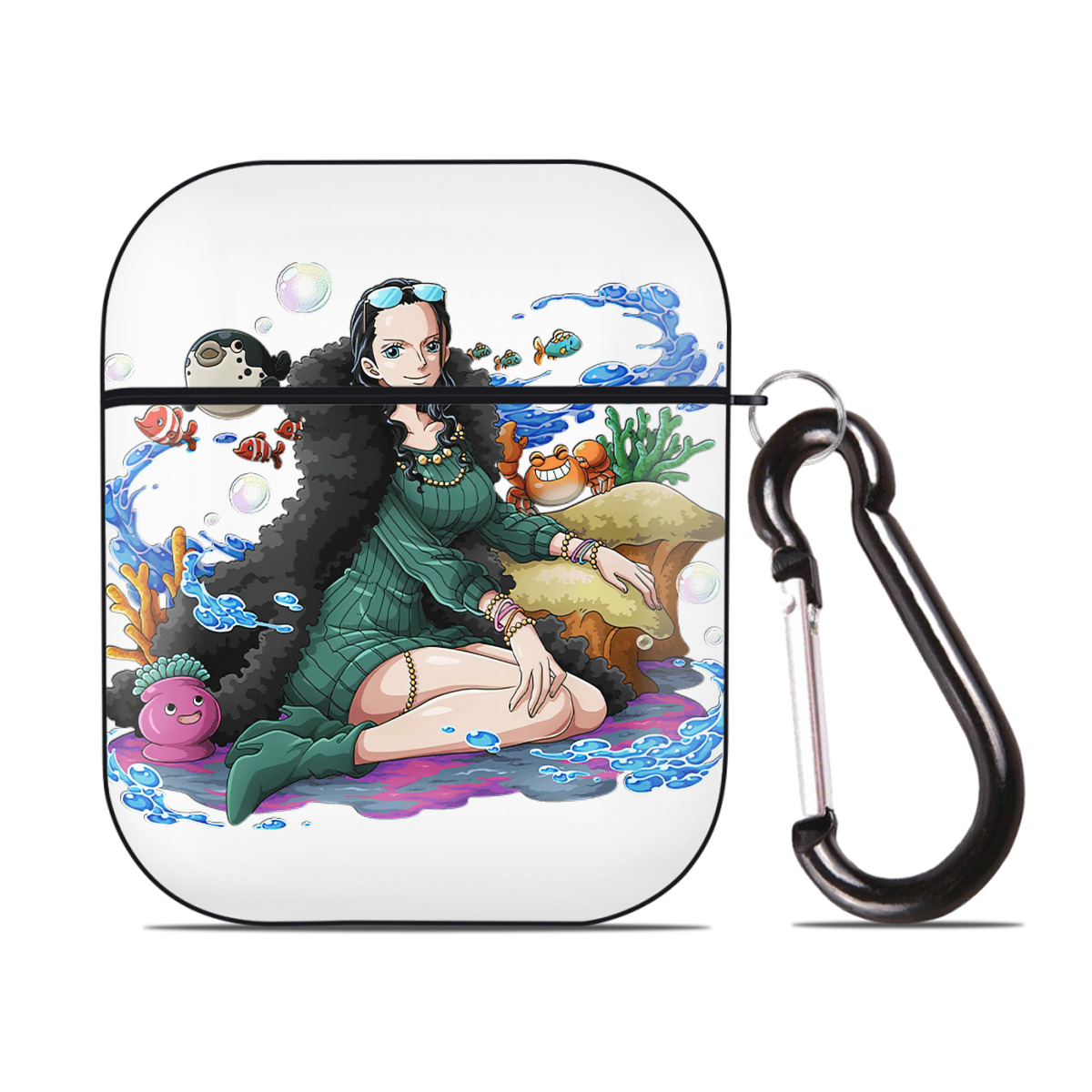 ワンピース ニコ・ロビン ONE PIECE Nico Robin AirPods 第2世代保護ケース ハードシェル ブラック 耐衝撃・防指紋・カラビナ付き