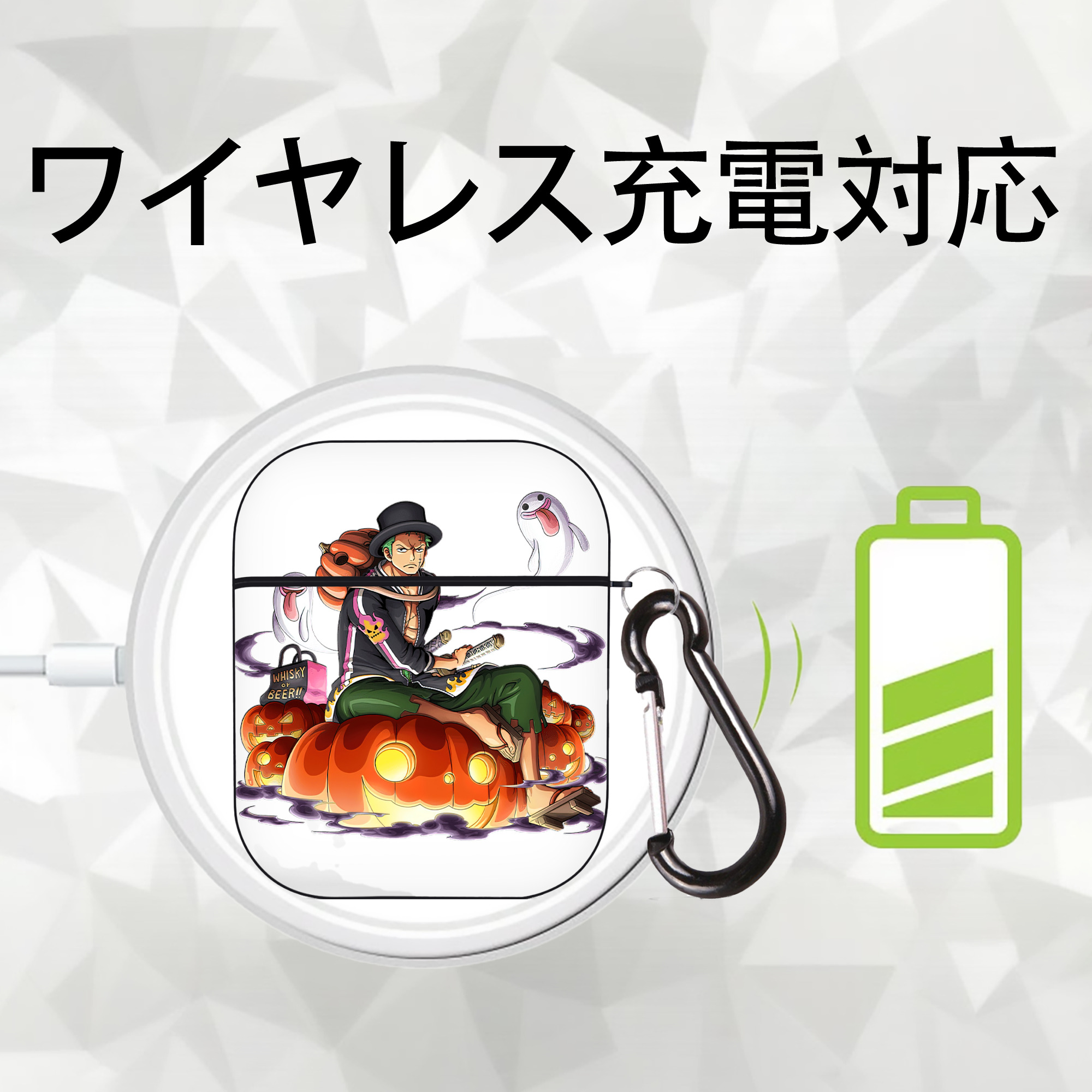 ワンピース ロロノア・ゾロ ONE PIECE Roronoa Zoro AirPods 第2世代保護ケース ハードシェル ブラック 耐衝撃・防指紋・カラビナ付き