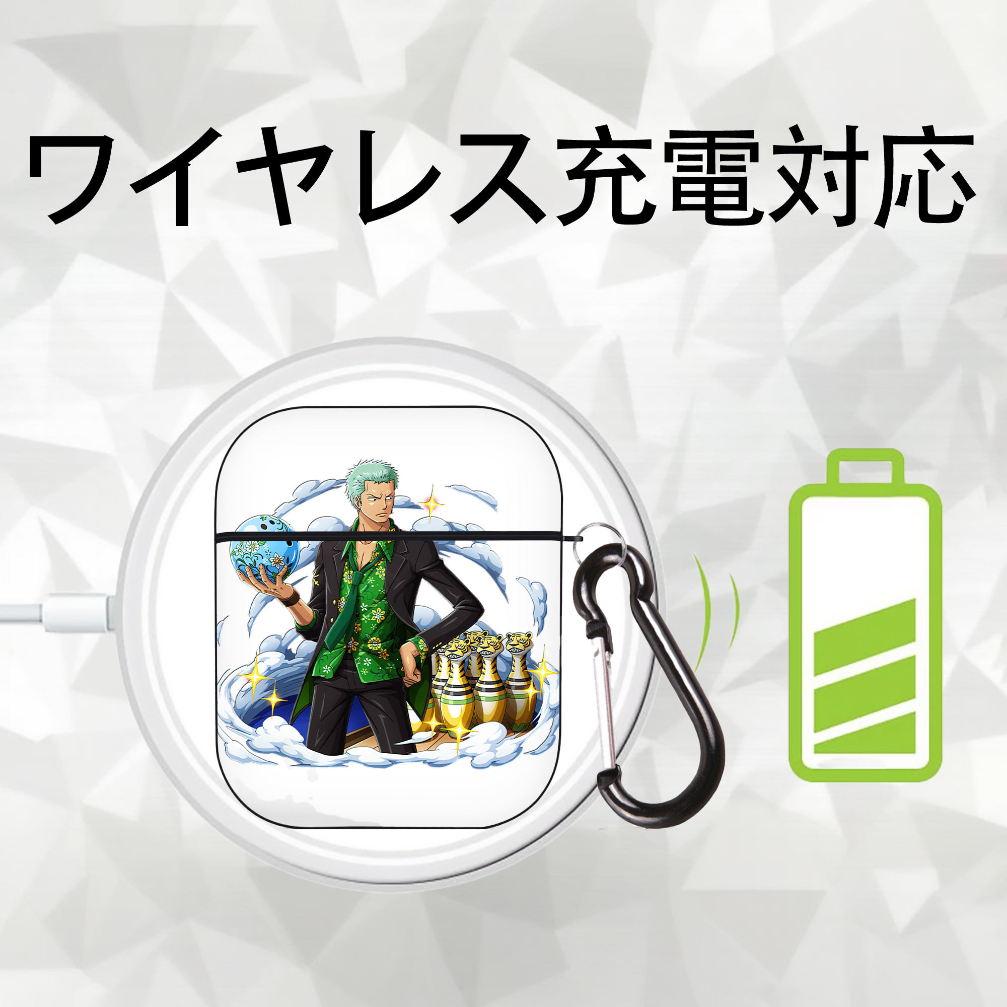 ワンピース ロロノア・ゾロ ONE PIECE Roronoa Zoro AirPods 第2世代保護ケース ハードシェル ブラック 耐衝撃・防指紋・カラビナ付き