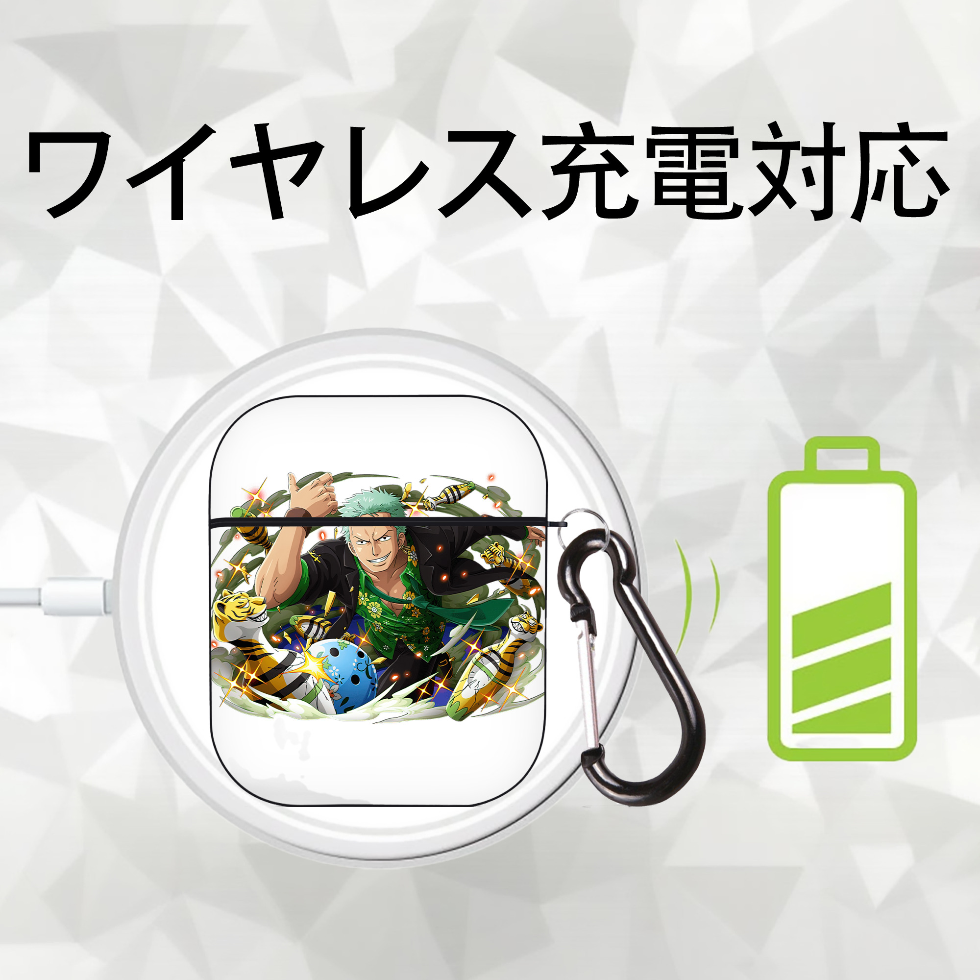 ワンピース ロロノア・ゾロ ONE PIECE Roronoa Zoro AirPods 第2世代保護ケース ハードシェル ブラック 耐衝撃・防指紋・カラビナ付き