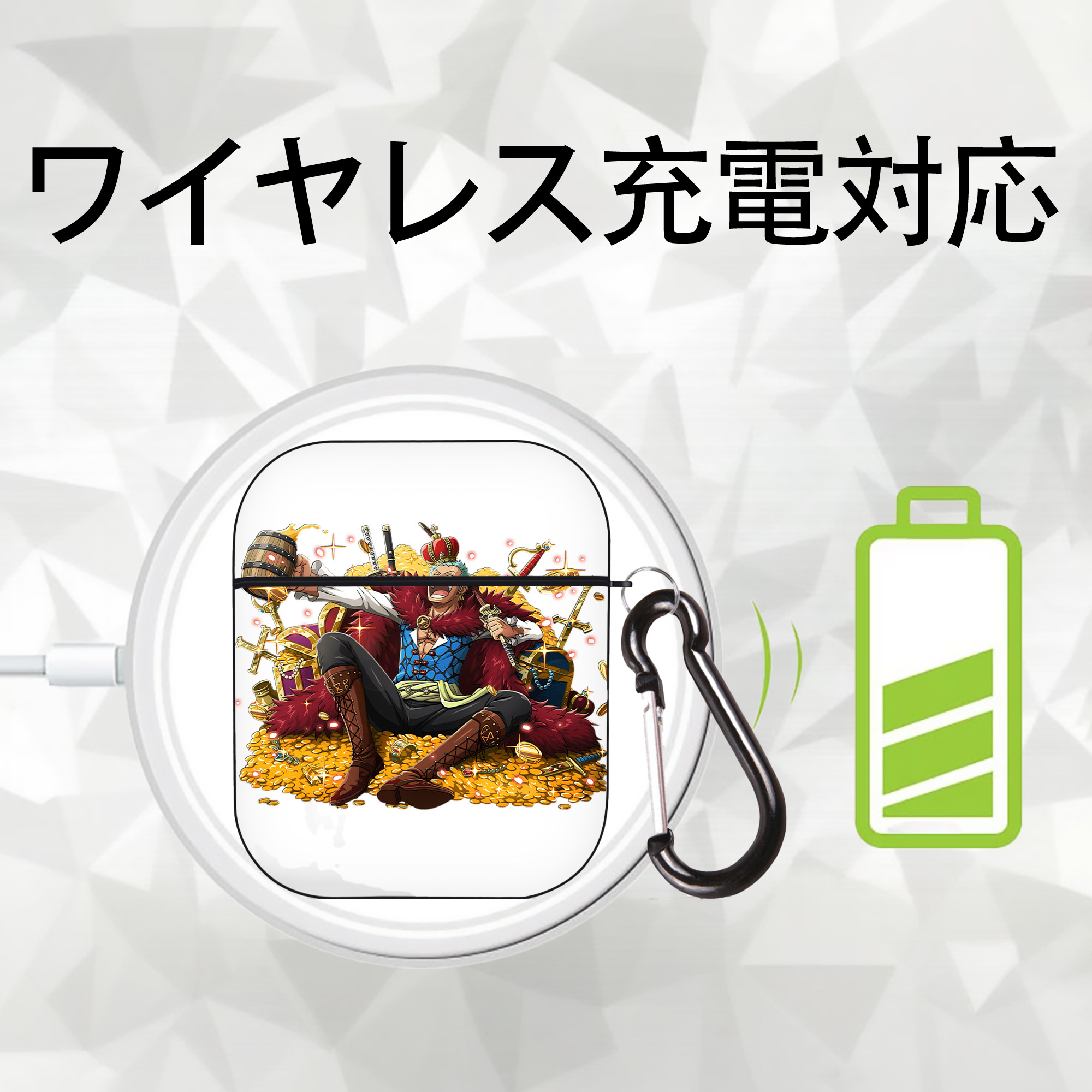 ワンピース ロロノア・ゾロ ONE PIECE Roronoa Zoro AirPods 第2世代保護ケース ハードシェル ブラック 耐衝撃・防指紋・カラビナ付き