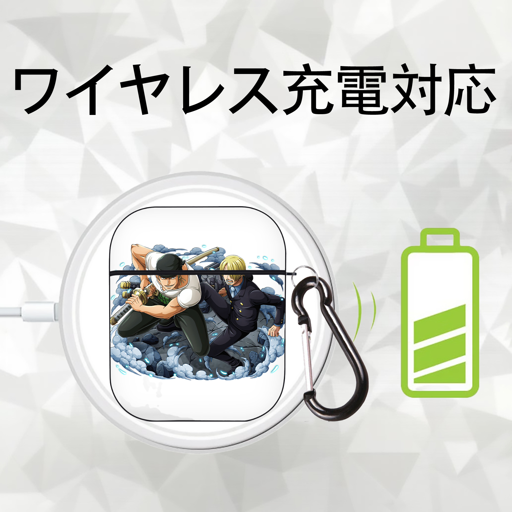ワンピース ロロノア・ゾロ ONE PIECE Roronoa Zoro AirPods 第2世代保護ケース ハードシェル ブラック 耐衝撃・防指紋・カラビナ付き