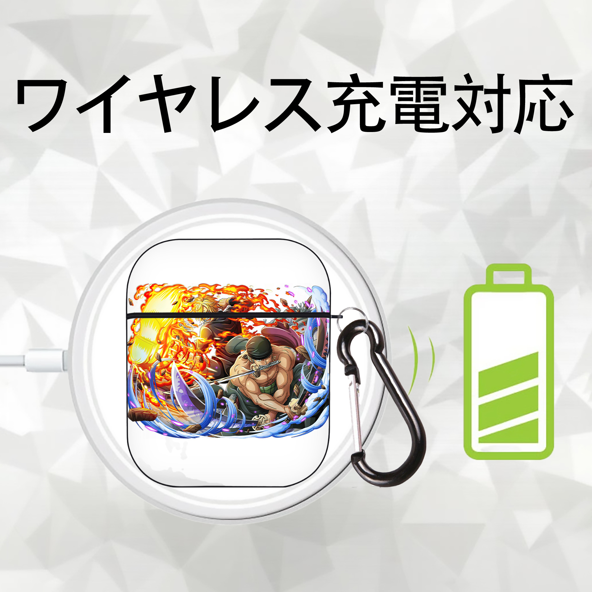 ワンピース ロロノア・ゾロ ONE PIECE Roronoa Zoro AirPods 第2世代保護ケース ハードシェル ブラック 耐衝撃・防指紋・カラビナ付き