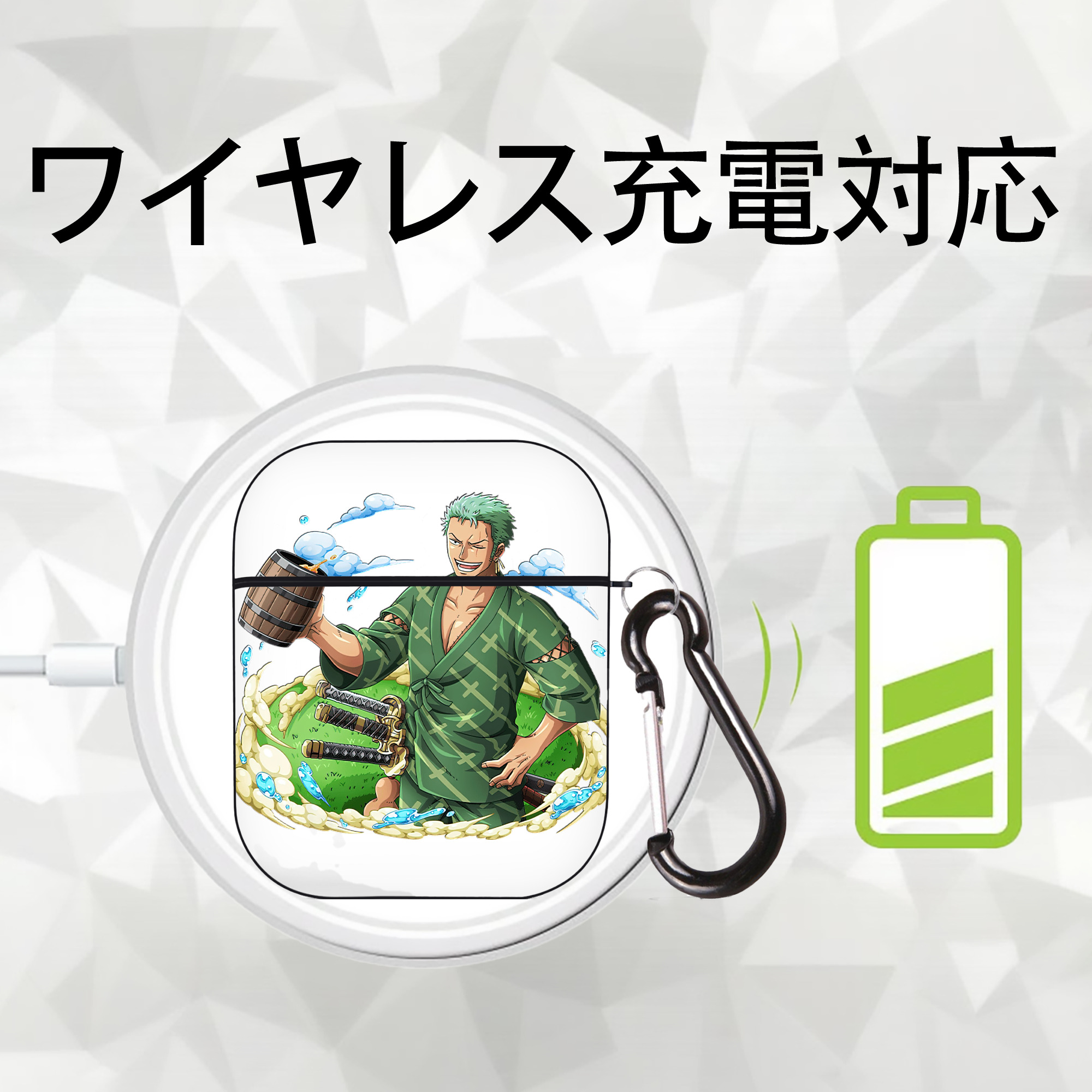 ワンピース ロロノア・ゾロ ONE PIECE Roronoa Zoro AirPods 第2世代保護ケース ハードシェル ブラック 耐衝撃・防指紋・カラビナ付き