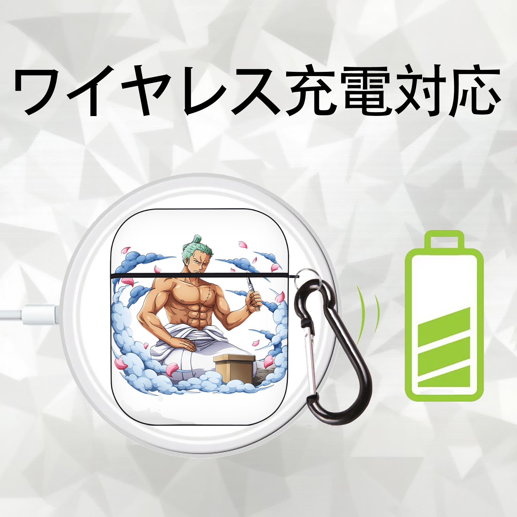 ワンピース ロロノア・ゾロ ONE PIECE Roronoa Zoro AirPods 第2世代保護ケース ハードシェル ブラック 耐衝撃・防指紋・カラビナ付き