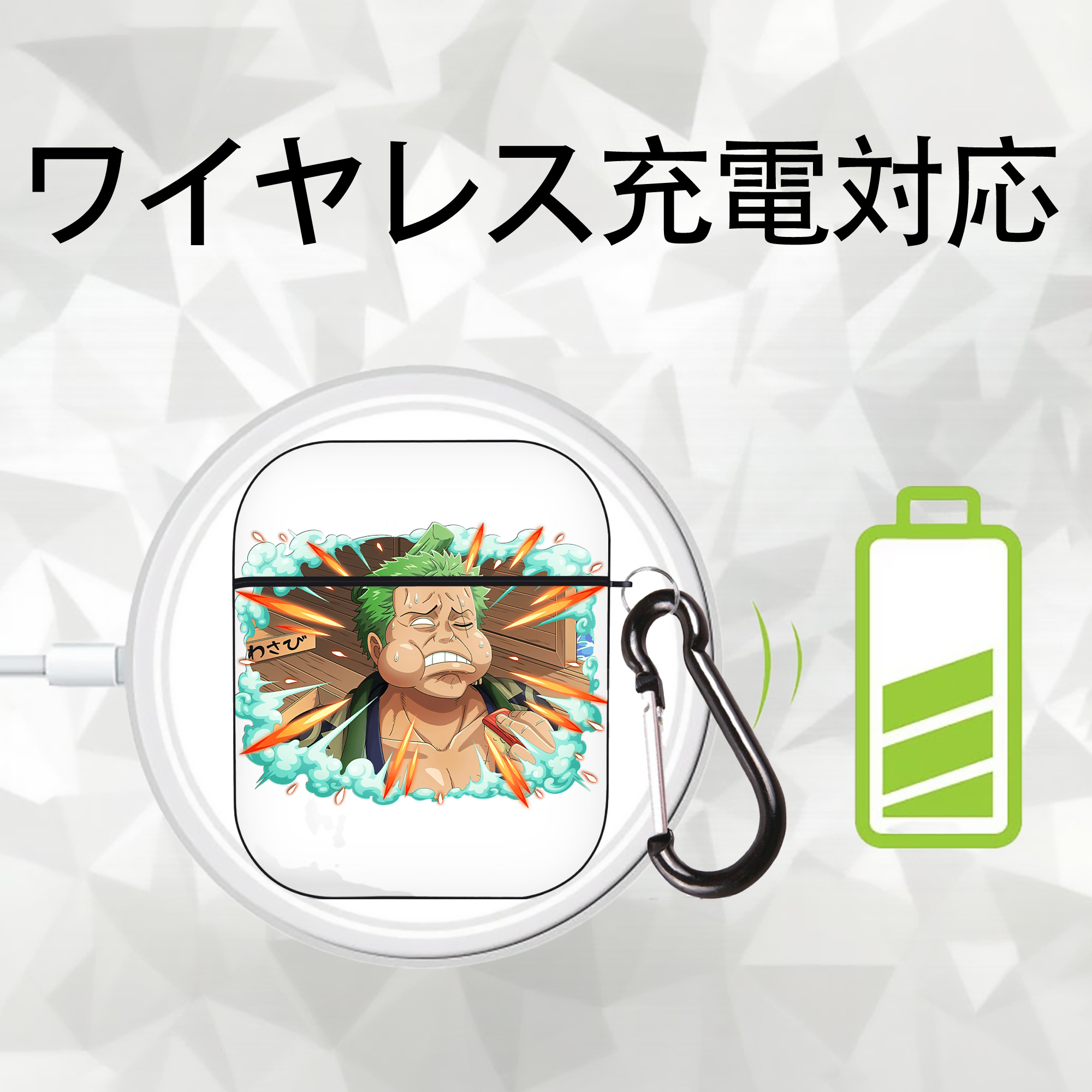 ワンピース ロロノア・ゾロ ONE PIECE Roronoa Zoro AirPods 第2世代保護ケース ハードシェル ブラック 耐衝撃・防指紋・カラビナ付き