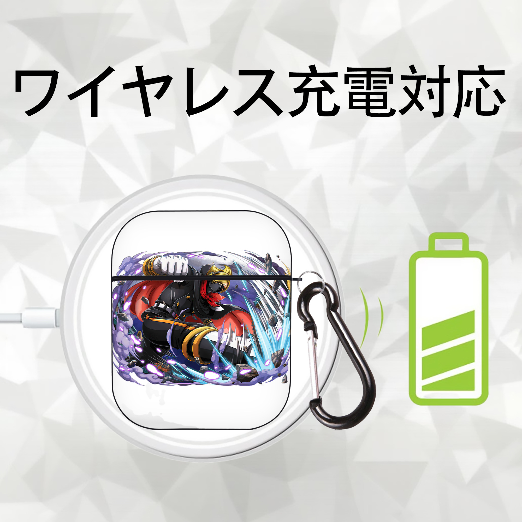 ワンピース ロロノア・ゾロ ONE PIECE Roronoa Zoro AirPods 第2世代保護ケース ハードシェル ブラック 耐衝撃・防指紋・カラビナ付き