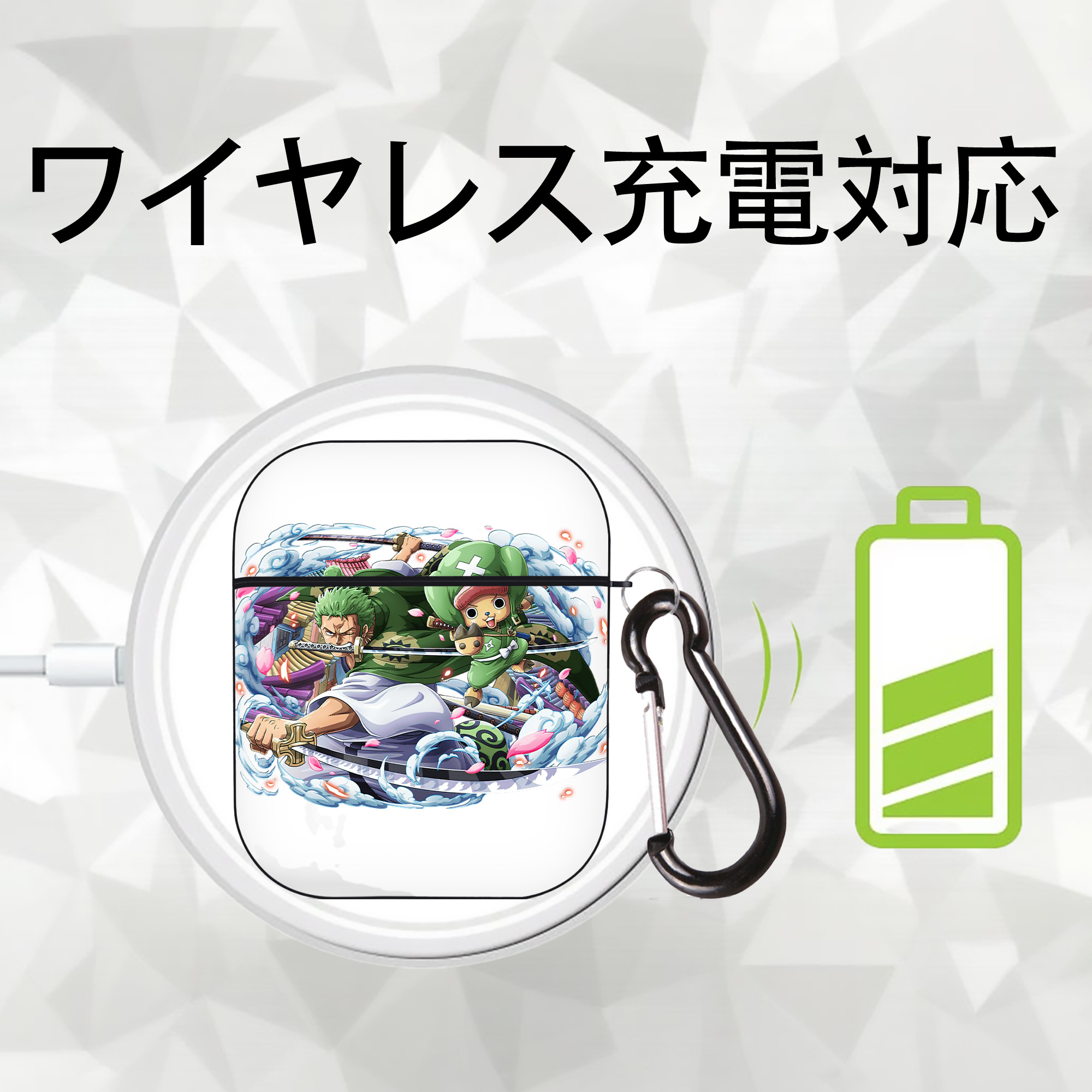 ワンピース ロロノア・ゾロ ONE PIECE Roronoa Zoro AirPods 第2世代保護ケース ハードシェル ブラック 耐衝撃・防指紋・カラビナ付き