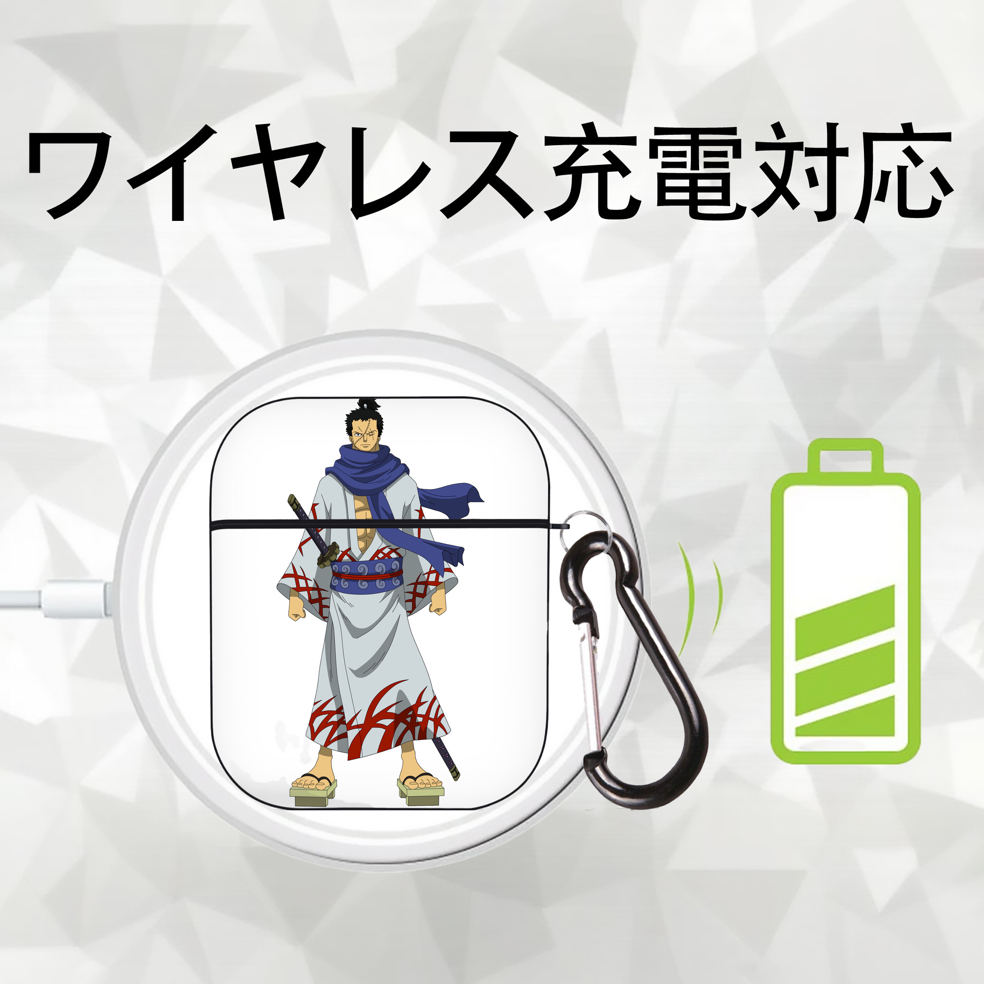 ワンピース ロロノア・ゾロ ONE PIECE Roronoa Zoro AirPods 第2世代保護ケース ハードシェル ブラック 耐衝撃・防指紋・カラビナ付き