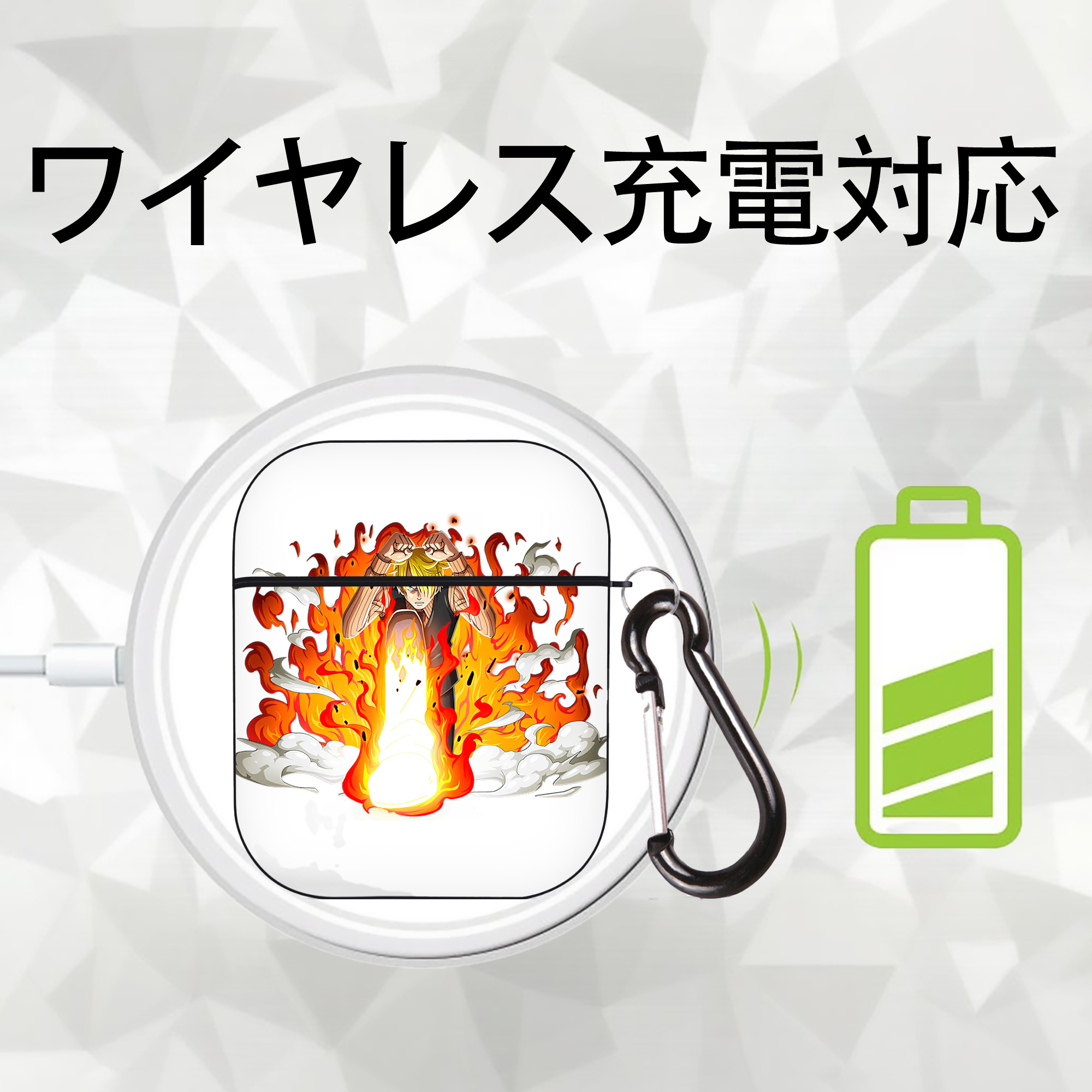 ワンピース サンジ ONE PIECE Sanji AirPods 第2世代保護ケース ハードシェル ブラック 耐衝撃・防指紋・カラビナ付き
