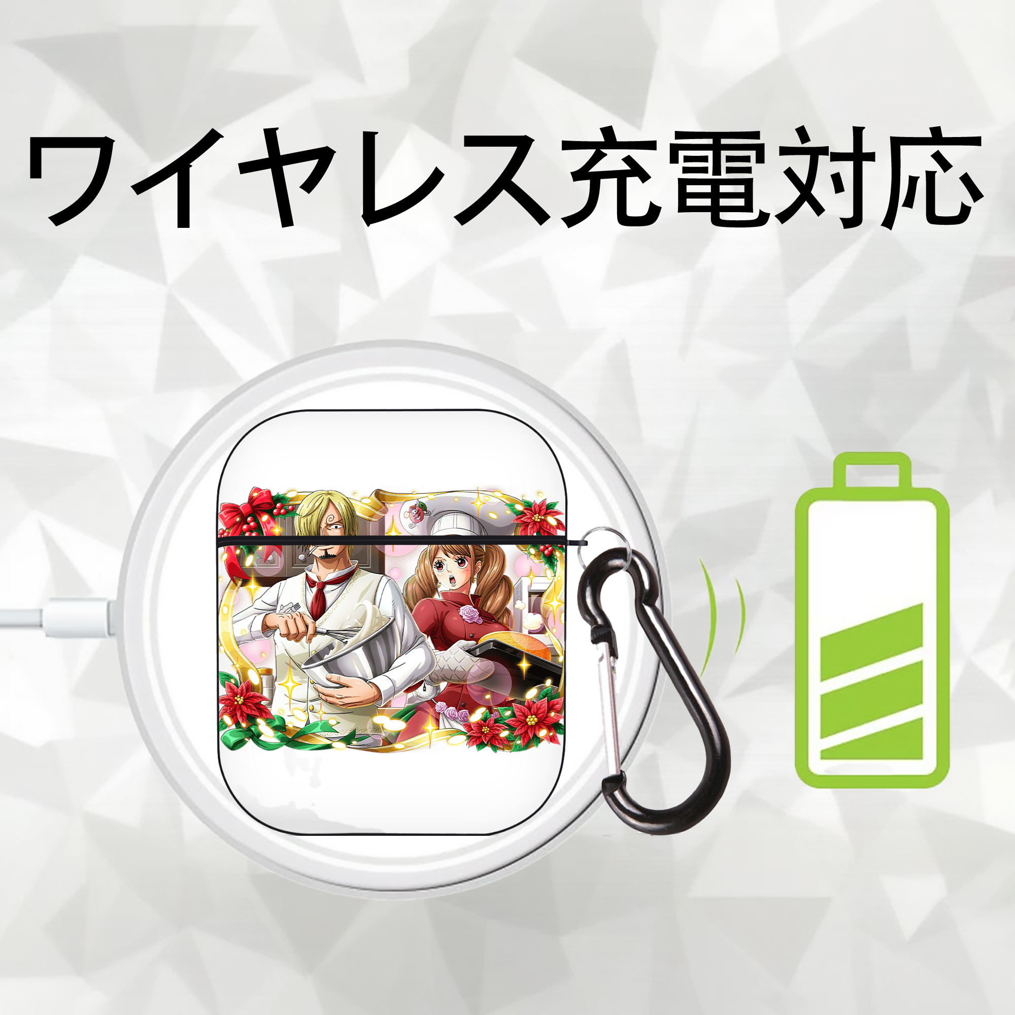 ワンピース サンジ ONE PIECE Sanji AirPods 第2世代保護ケース ハードシェル ブラック 耐衝撃・防指紋・カラビナ付き