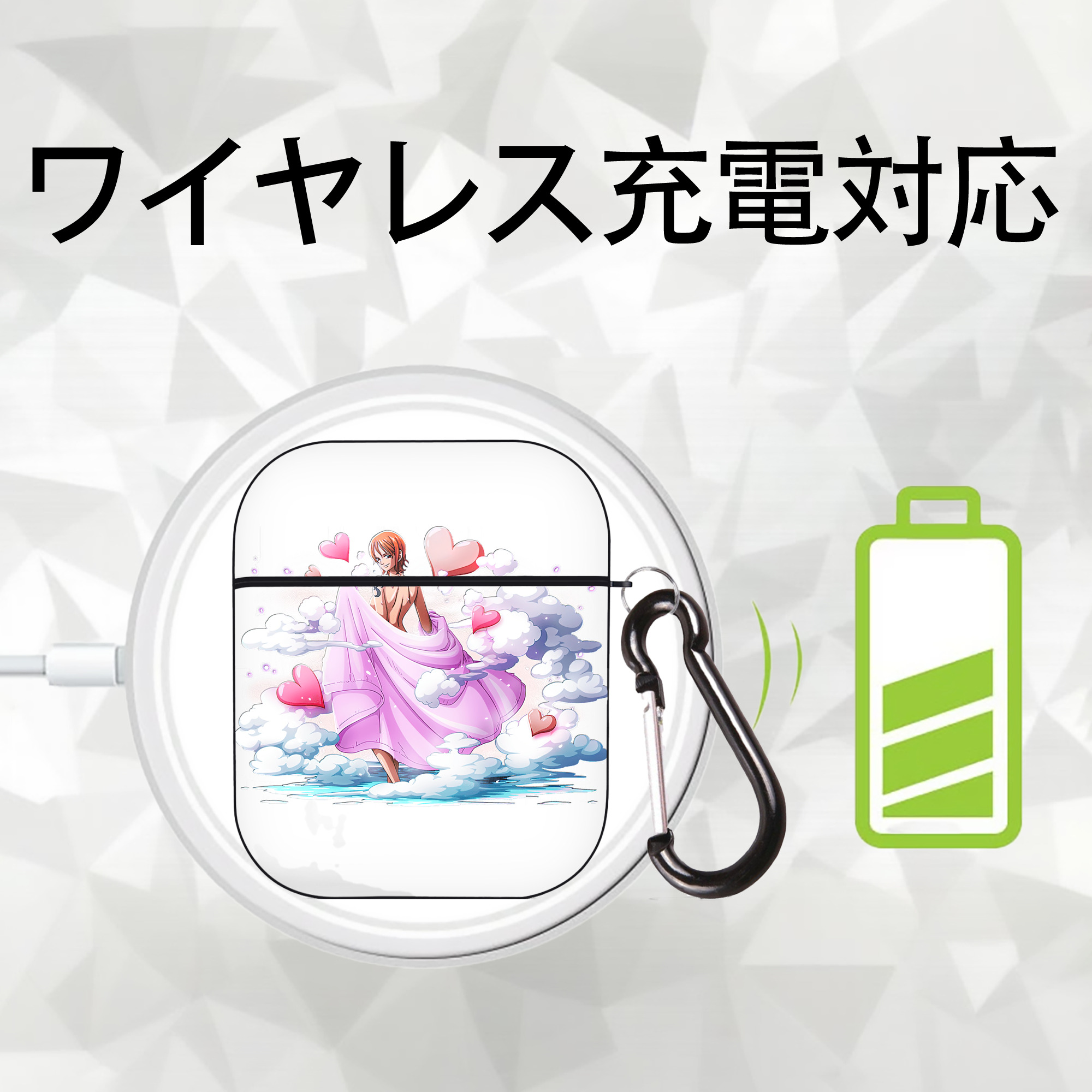 ワンピース ナミ ONE PIECE Nami AirPods 第2世代保護ケース ハードシェル ブラック 耐衝撃・防指紋・カラビナ付き
