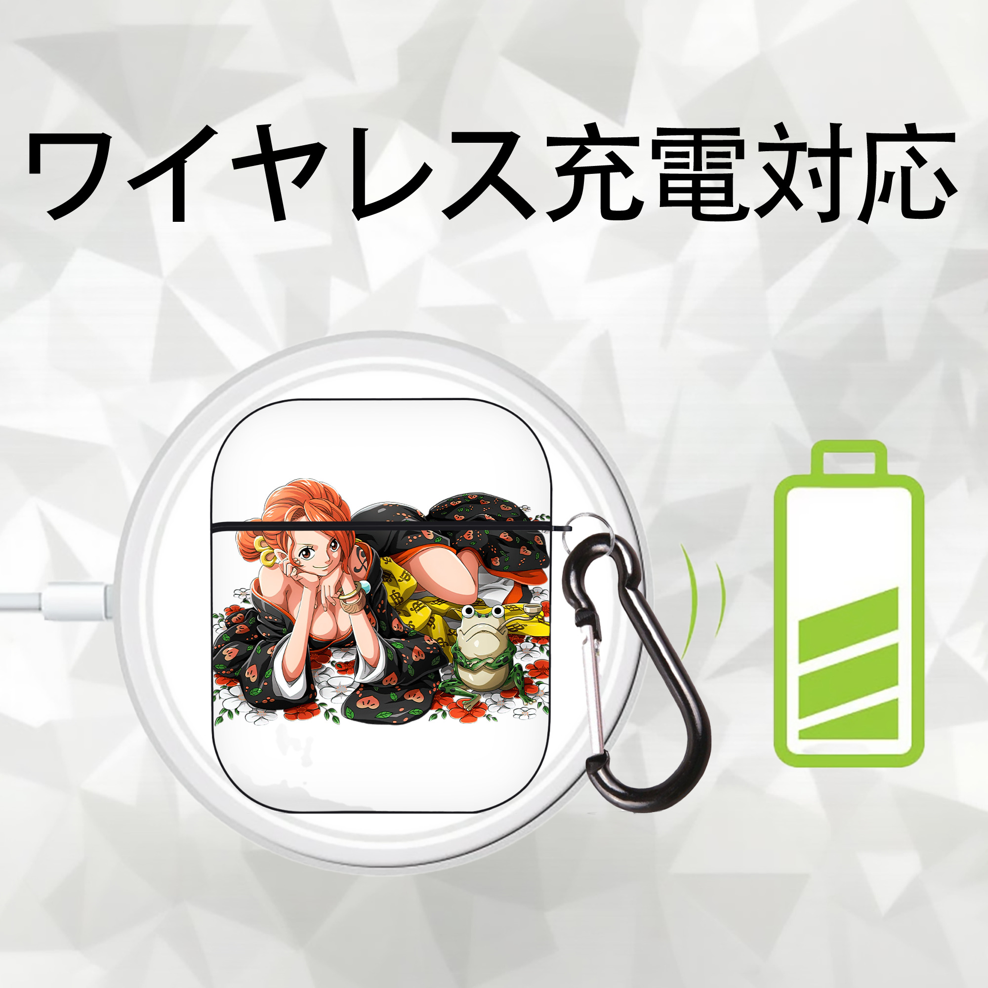 ワンピース ナミ ONE PIECE Nami AirPods 第2世代保護ケース ハードシェル ブラック 耐衝撃・防指紋・カラビナ付き