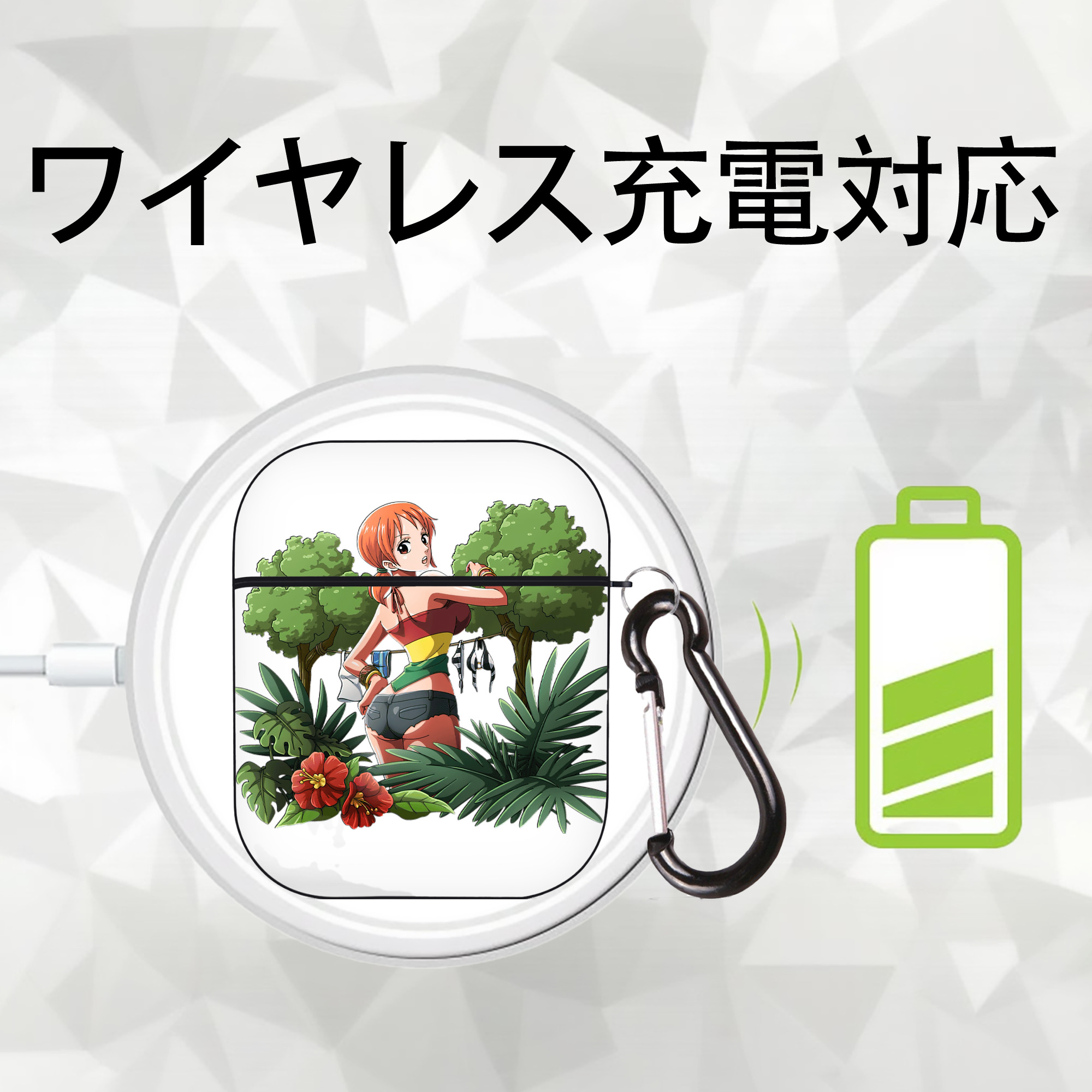 ワンピース ナミ ONE PIECE Nami AirPods 第2世代保護ケース ハードシェル ブラック 耐衝撃・防指紋・カラビナ付き