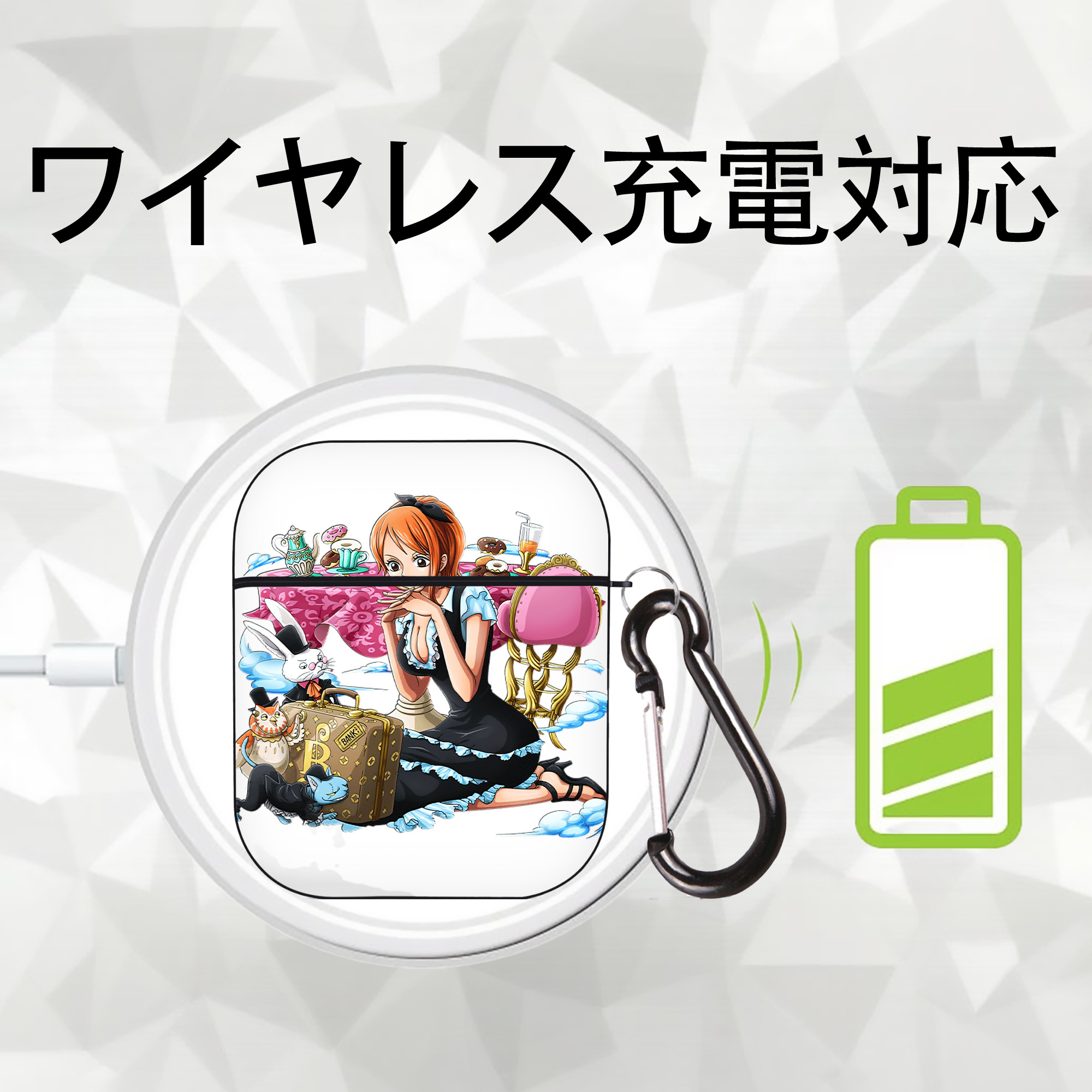 ワンピース ナミ ONE PIECE Nami AirPods 第2世代保護ケース ハードシェル ブラック 耐衝撃・防指紋・カラビナ付き