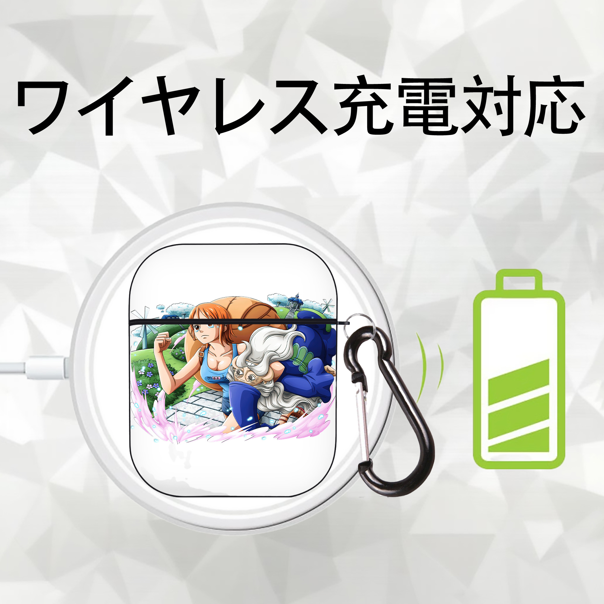 ワンピース ナミ ONE PIECE Nami AirPods 第2世代保護ケース ハードシェル ブラック 耐衝撃・防指紋・カラビナ付き