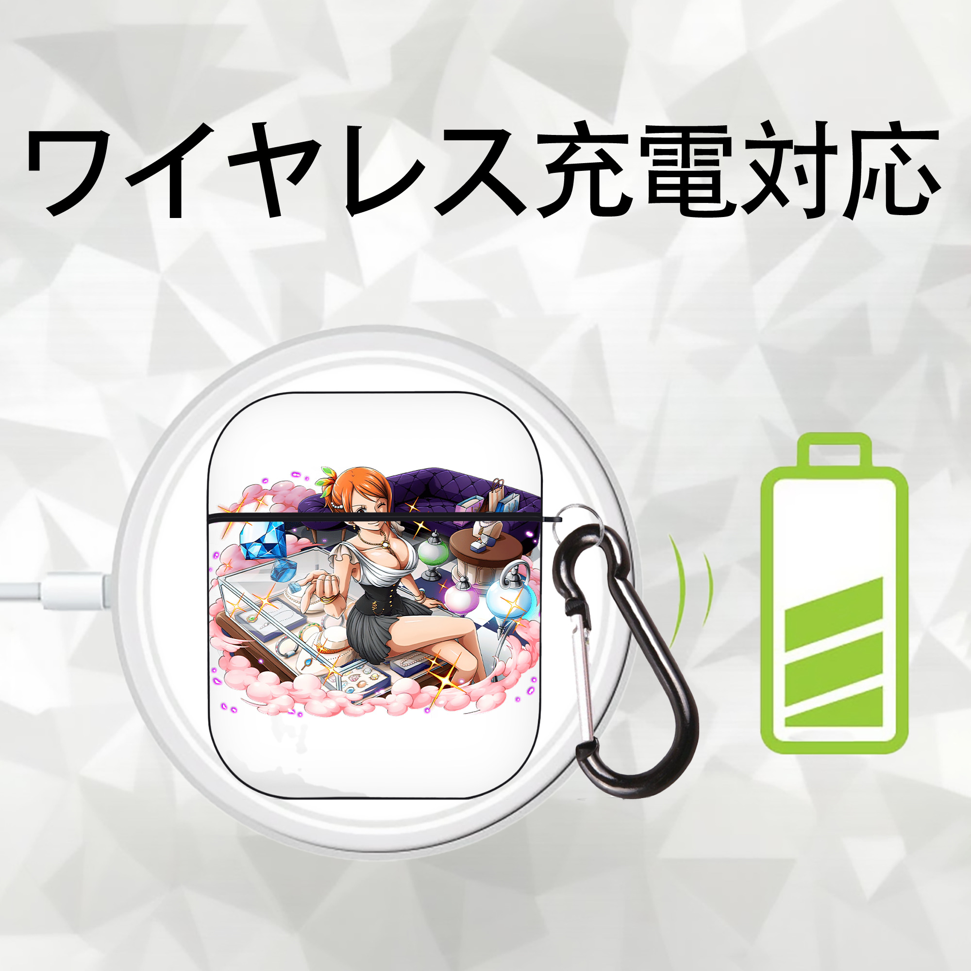 ワンピース ナミ ONE PIECE Nami AirPods 第2世代保護ケース ハードシェル ブラック 耐衝撃・防指紋・カラビナ付き