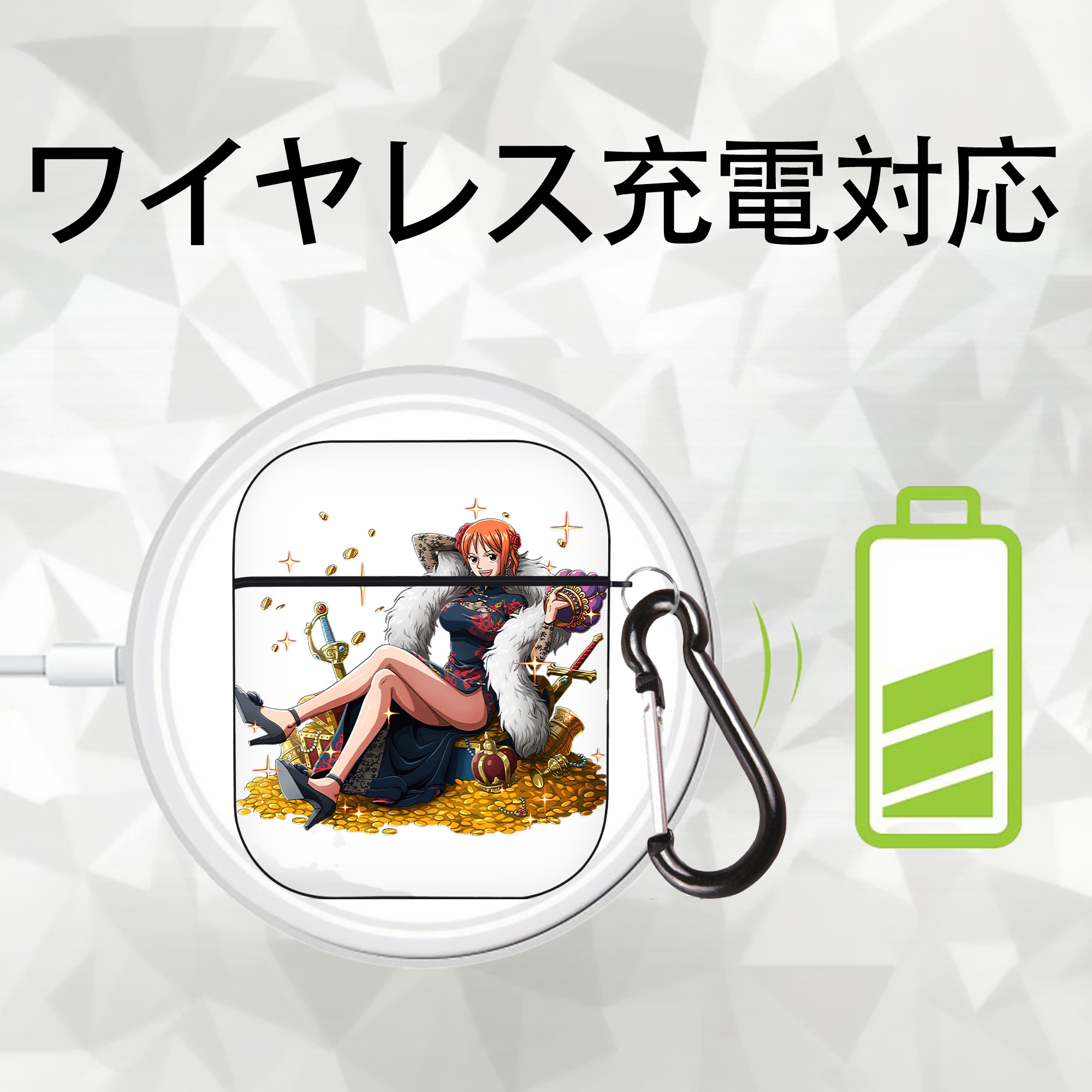 ワンピース ナミ ONE PIECE Nami AirPods 第2世代保護ケース ハードシェル ブラック 耐衝撃・防指紋・カラビナ付き