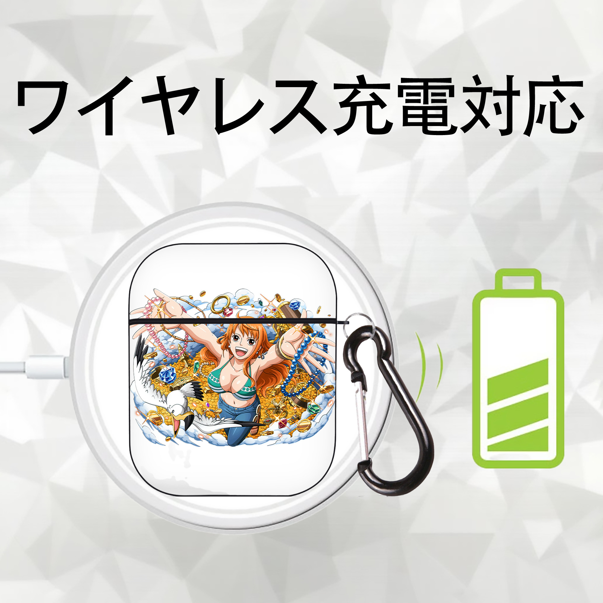 ワンピース ナミ ONE PIECE Nami AirPods 第2世代保護ケース ハードシェル ブラック 耐衝撃・防指紋・カラビナ付き