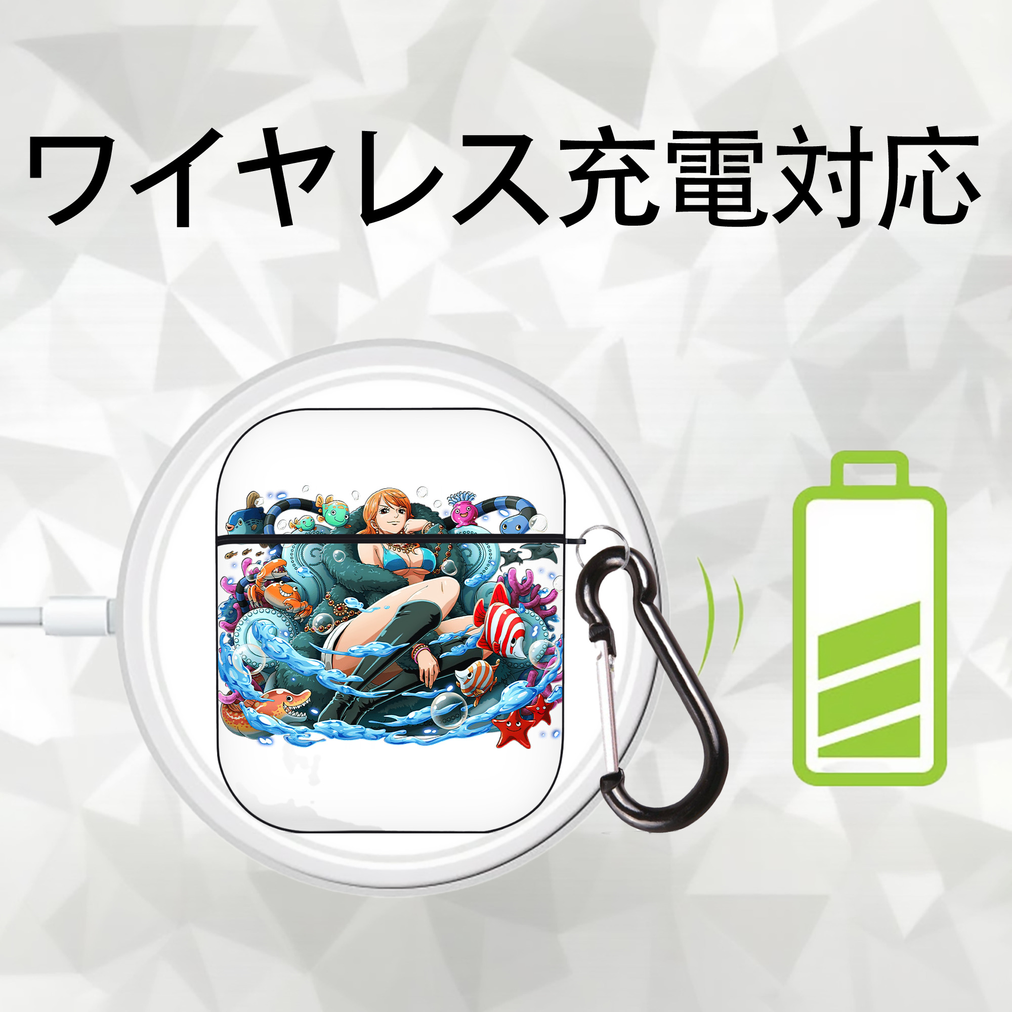 ワンピース ナミ ONE PIECE Nami AirPods 第2世代保護ケース ハードシェル ブラック 耐衝撃・防指紋・カラビナ付き